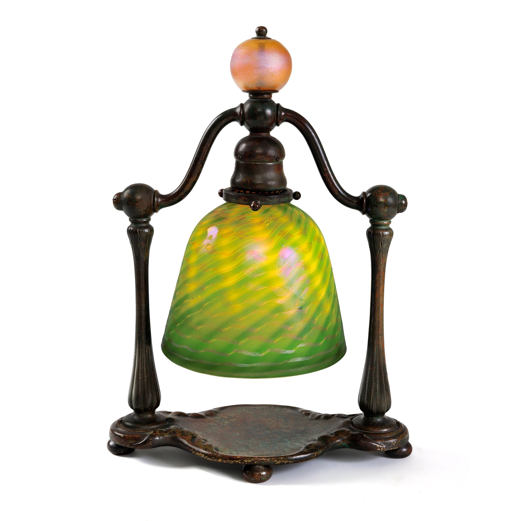Tiffany Studios New York Damascene Lighthouse Desk Lamp - Vintage Bronze Table Light for Home Office & Study Room Decor
