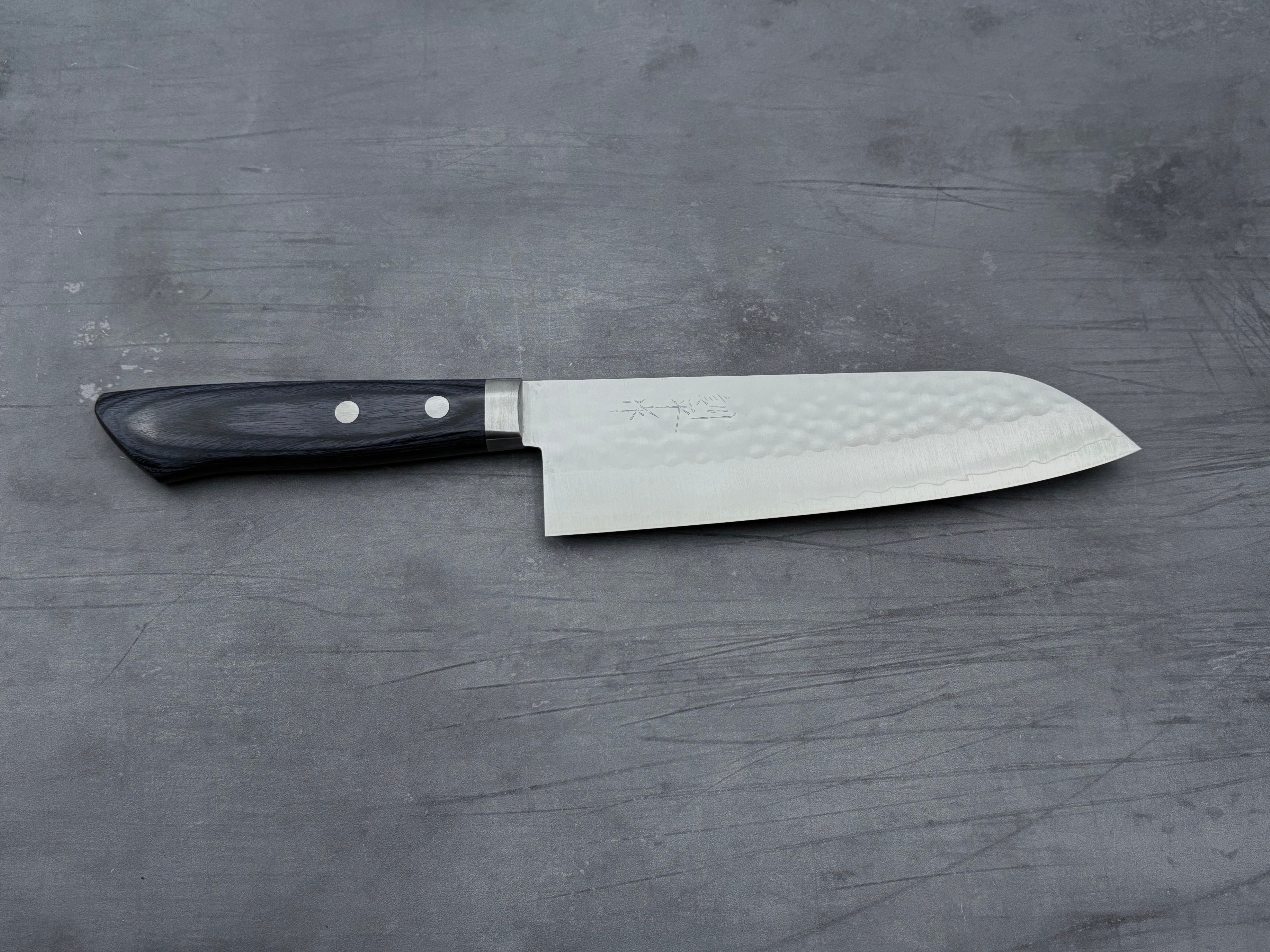 Masutani Hamono V1 Tsuchime Santoku Knife - Japanese Damascus Steel 7-Inch Kitchen Knife for Slicing, Dicing & Chopping - Perfect for Home Chefs & Professional Cooking