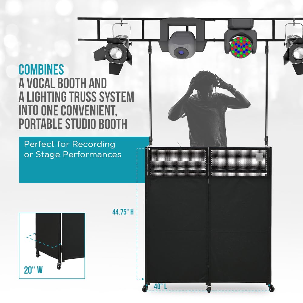 STEEL-AID Foldable Portable DJ Controller Stand with I-Beam Light Truss System & Carry Case - Professional DJ Booth for Recording Studio, Live Performances & Events (Black/White Panels) - Perfect for Clubs, Weddings & Mobile DJ Setups