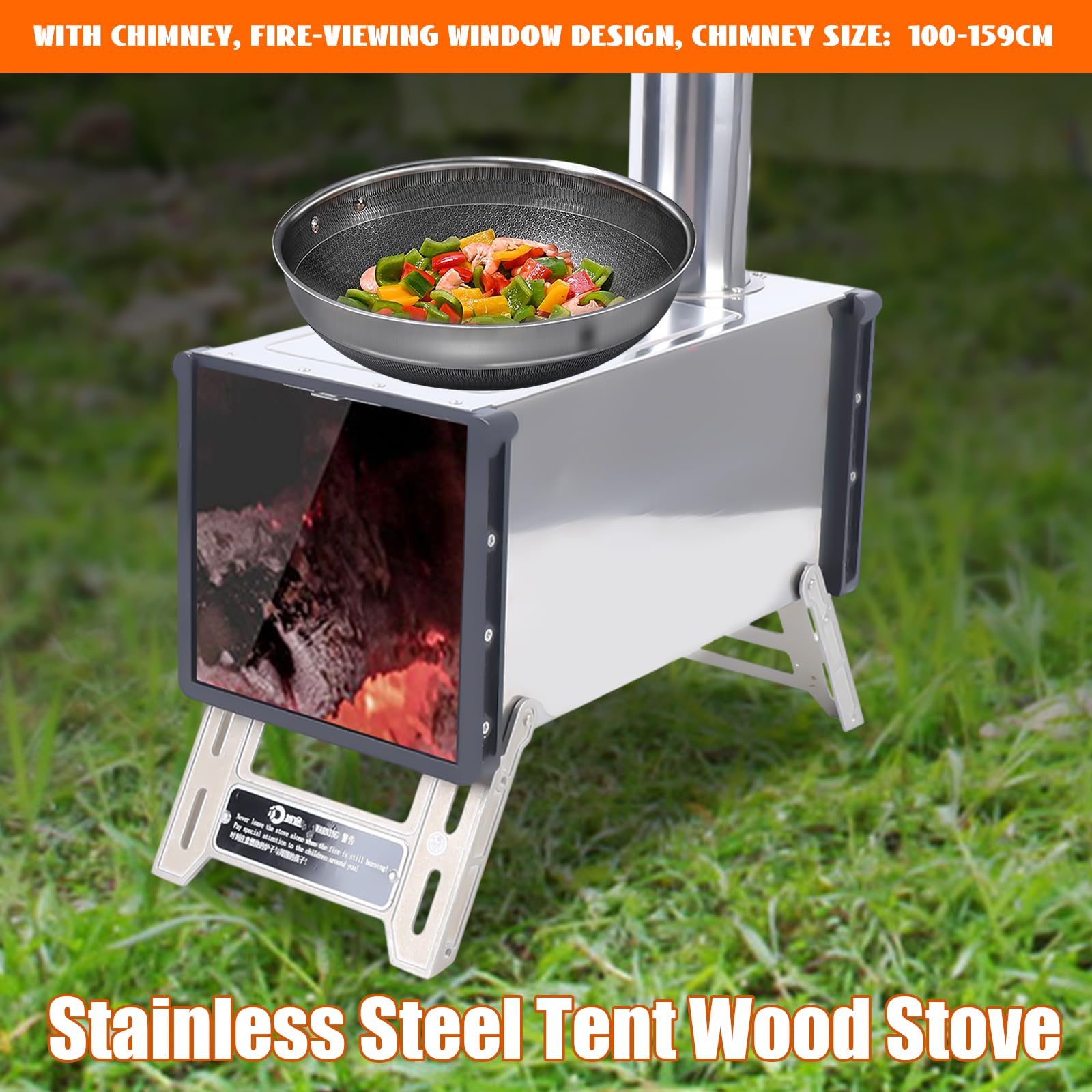 Portable Stainless Steel Wood Burning Camping Stove with Chimney Pipe - Compact Outdoor Tent Stove for Camping, Hiking, Backpacking & Fishing | Perfect for Outdoor Cooking, Picnics & Emergency Survival