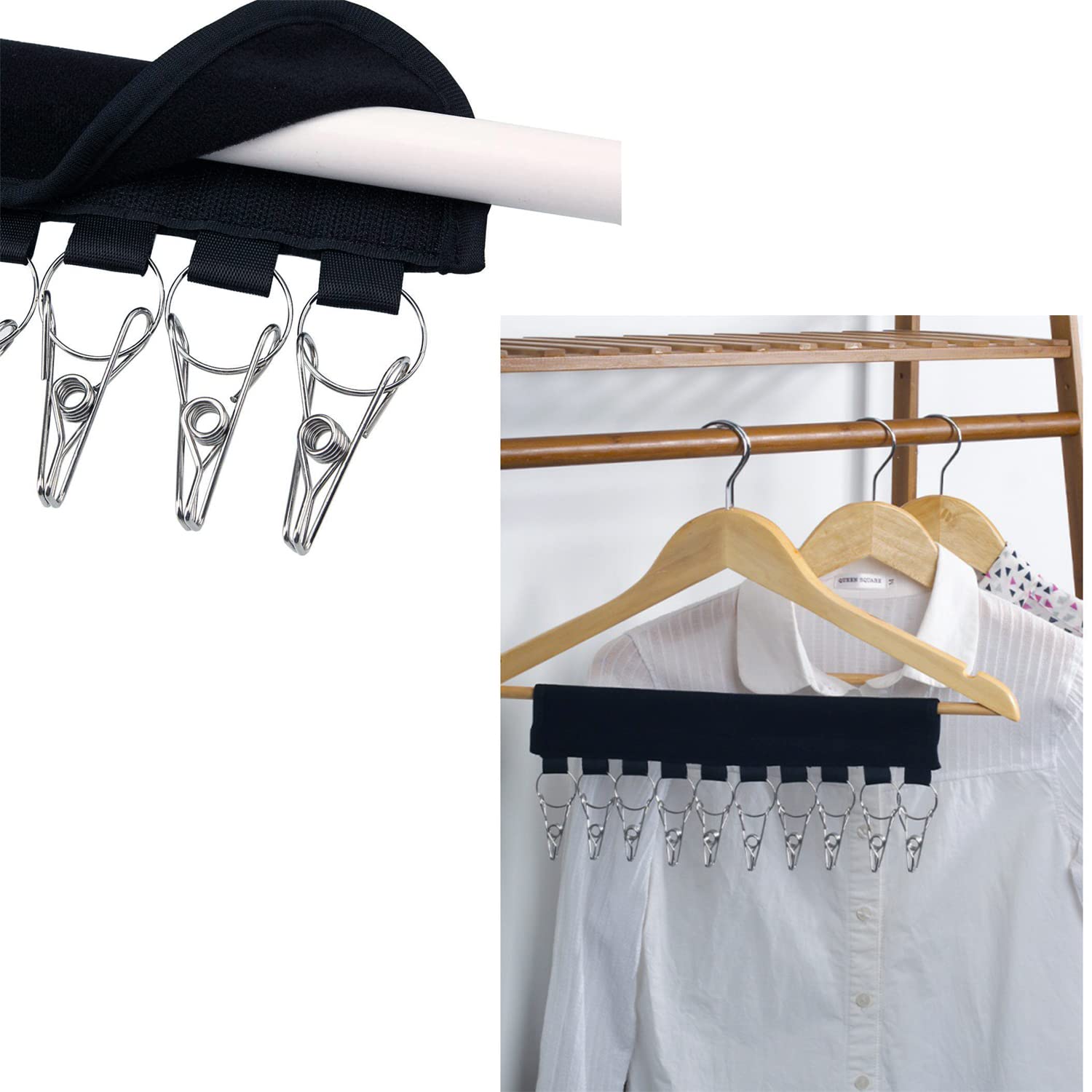 2 Pack Black Hanger Hat Organizer - 20 Large Clip Closet Display for Baseball Caps, Winter Hats & Accessories - Fits All Hanger Sizes - Space Saving Hat Storage for Closet & Room Organization