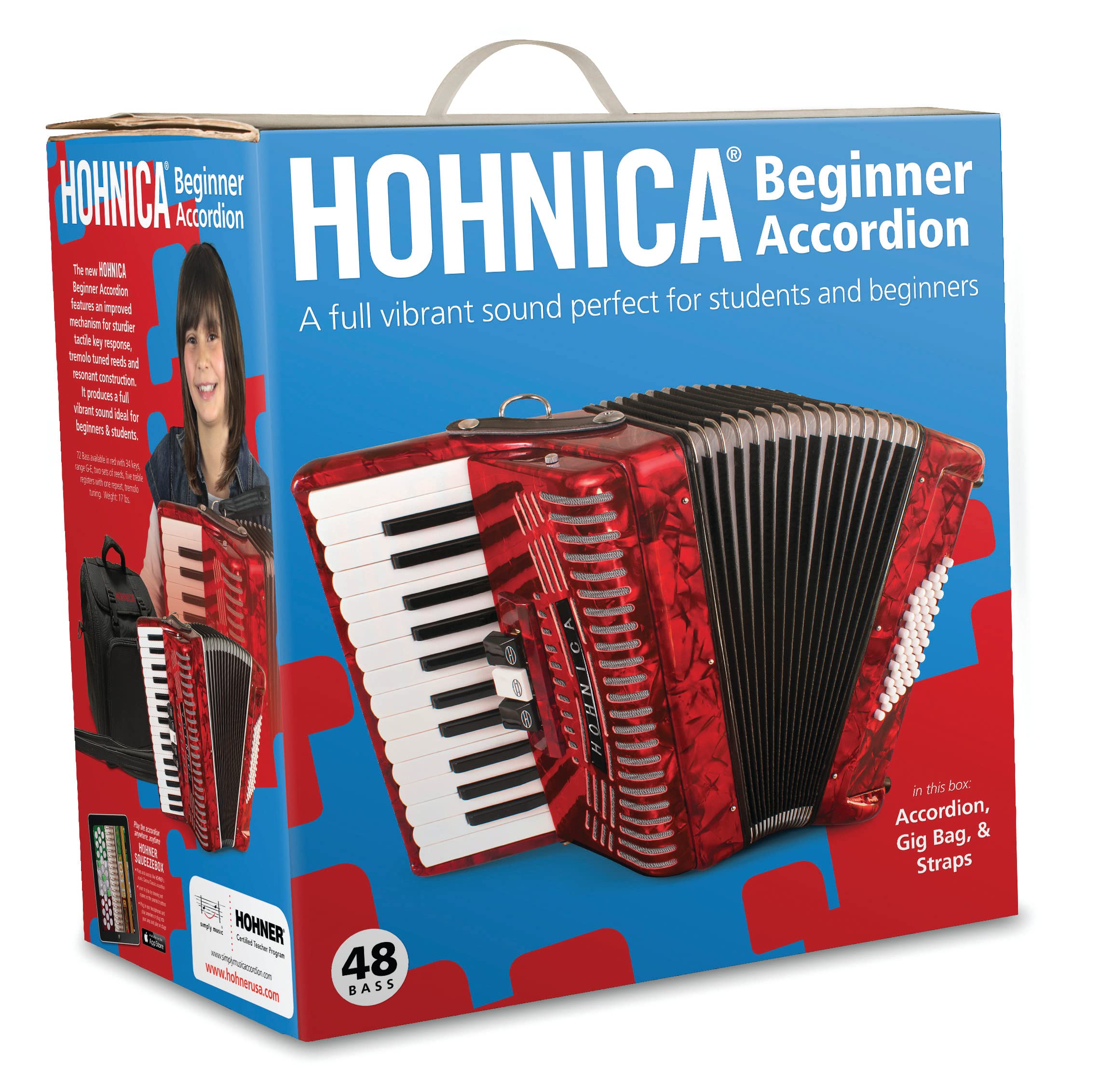 Hohner 1304-RED Diatonic Accordion - Professional 3-Row Button Accordion for Folk, Tex-Mex & Polka Music | Perfect for Live Performances & Music Practice