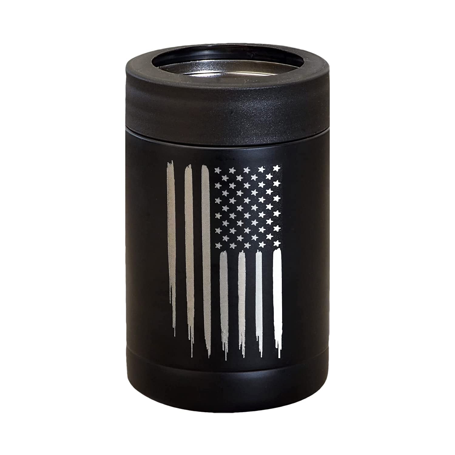 American Flag Insulated Can Cooler - Stainless Steel Bottle Cooler - Engraved USA Flag - Patriotic Gift for Men & Women - Disabled USMC Vet Owned Small Business - Perfect for BBQs, Tailgates & Outdoor Adventures