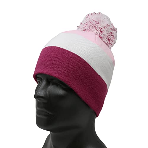 Pink Striped Beanie With Pom
