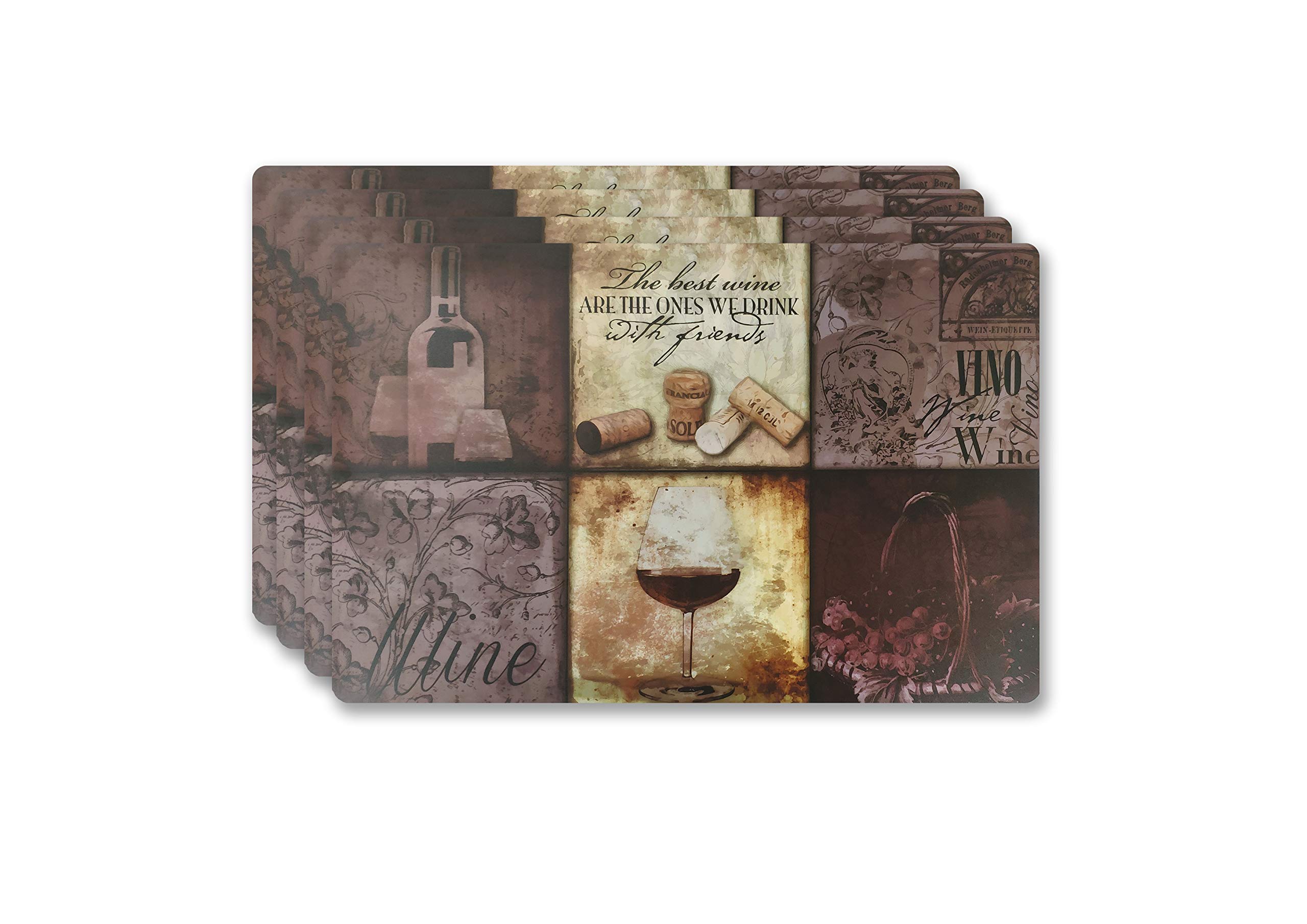 Stylish Home Wine Patchwork Placemats Set of 4 - Durable Heat-Resistant Table Protector for Dining & Kitchen | Easy-Clean Decor for Everyday Meals, Dinner Parties & Wine Tasting Events