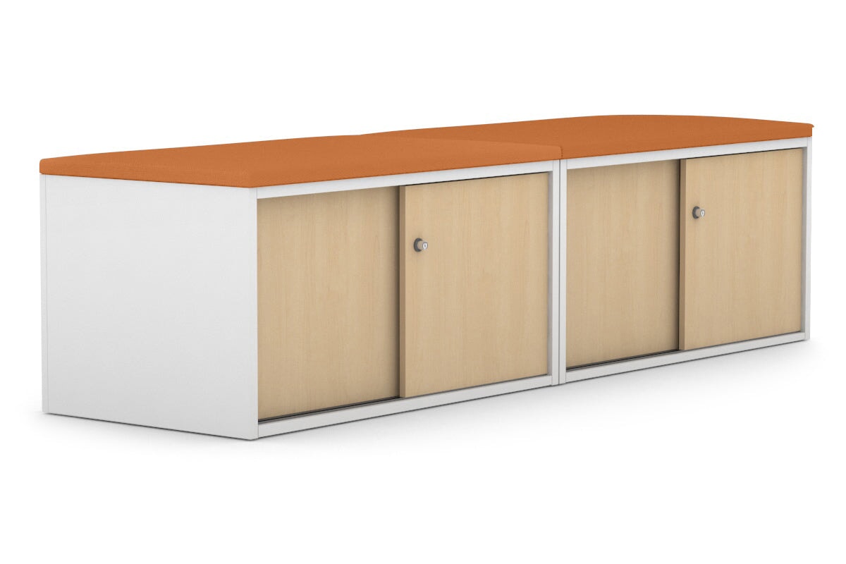 Low Profile Sliding 4-Door Credenza with Soft Top Cushion - Perfect for Home Office, Living Room, and Bedroom Storage