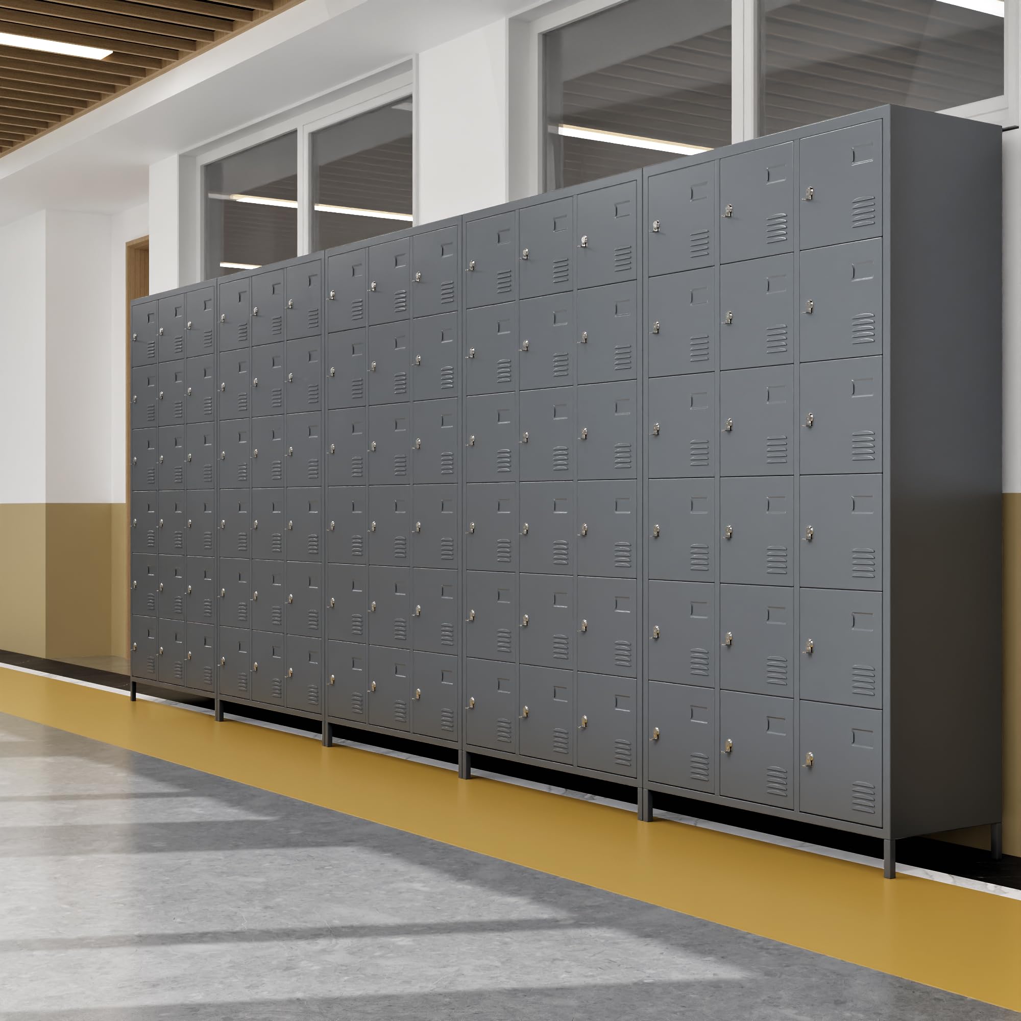18-Door Metal Lockers for Employees - Heavy Duty Steel Storage for Offices, Schools, Gyms & Homes (Dark Gray, Assembly Required) - Perfect for Secure Personal Belongings Storage in Workplaces and Fitness Centers
