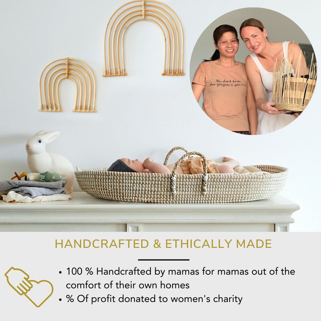 Premium Baby Changing Basket - Handwoven Seagrass Nursery Organizer with Rope Handles - Complete Diaper Changing Set for Dresser | Natural & Eco-Friendly | Perfect for Newborn Care & Nursery Organization