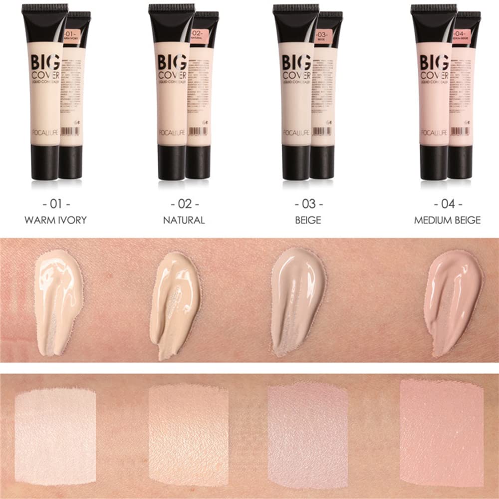 FOCALLURE Full Coverage Liquid Concealer - Oil Control Face Makeup, Long Lasting & Non-Cracking Concealer for Flawless Skin | Perfect for Daily Wear, Photo Shoots & Special Occasions