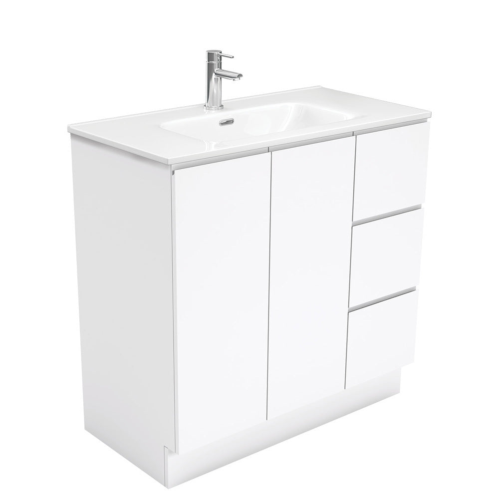 Fienza JOL90CL 900mm Modern Bathroom Vanity with Joli Fingerpull & Left Drawers - Gloss White Finish | Perfect for Small Bathrooms, Powder Rooms & Apartment Renovations