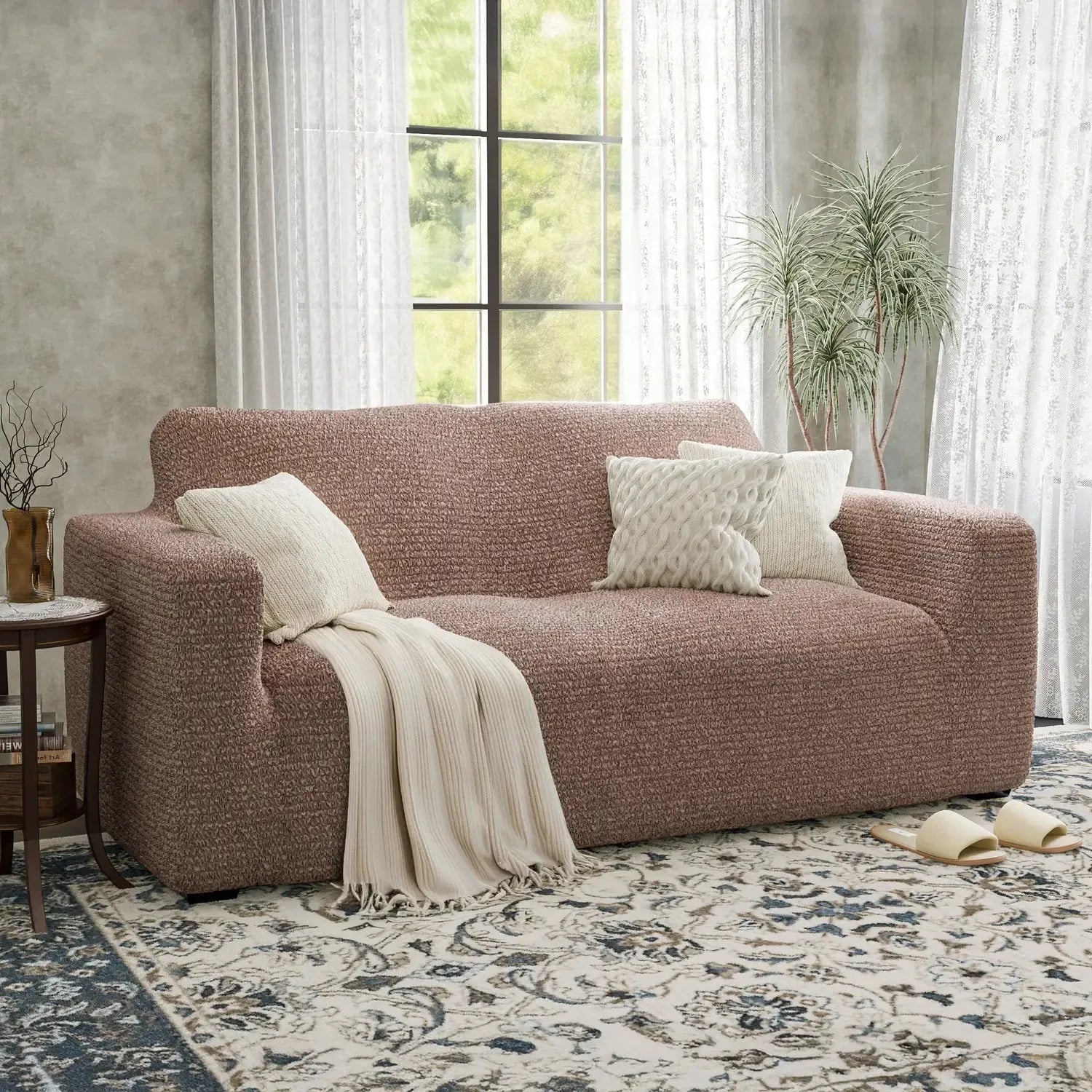 2 Seater Loveseat Slipcover - Mille Righe Collection | Sofa Protector for Living Room, Bedroom & Office | Washable & Durable Furniture Cover