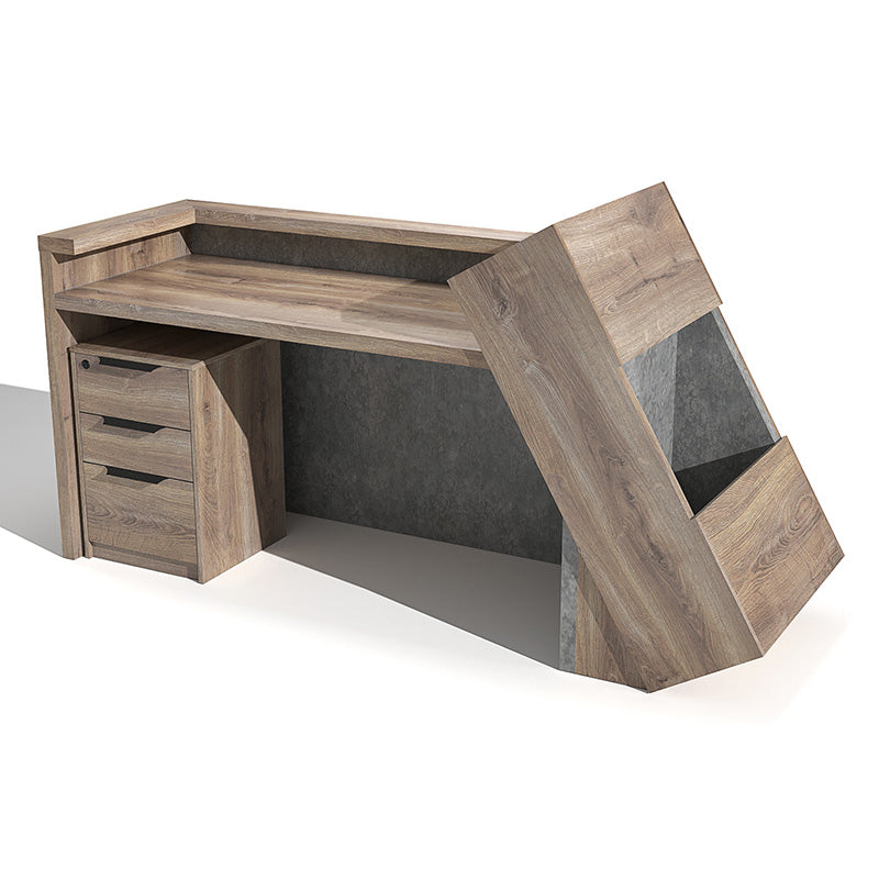 QUADE 2.0M Right Panel Reception Desk in Warm Oak & Concrete Finish - Perfect for Office Lobby, Hotel Front Desk, and Corporate Reception Areas