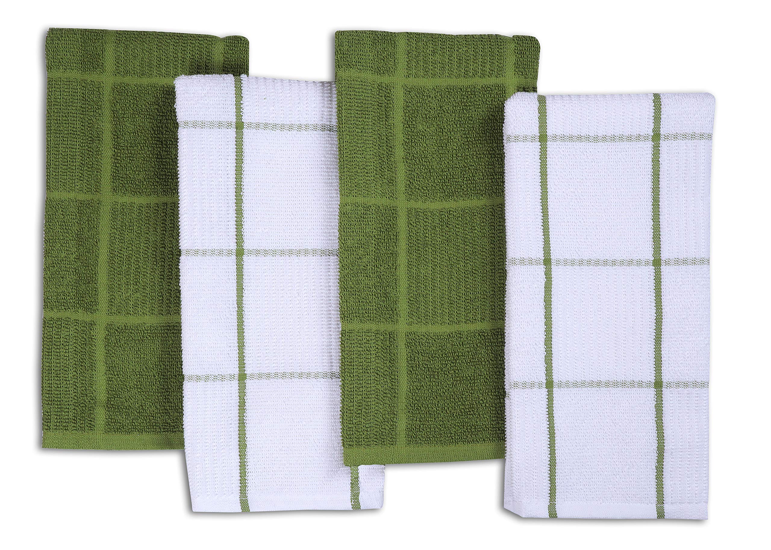 **AMOUR INFINI 4-Pack Premium Absorbent Kitchen Towels - Quick Drying Terry Cotton Dish Towels with Hanging Loop (16x28 Inch) - Perfect for Hand Drying, Dishes & Tea Time (Green)**    *Ideal for Kitchen, Dining, and Everyday Cleaning Tasks*