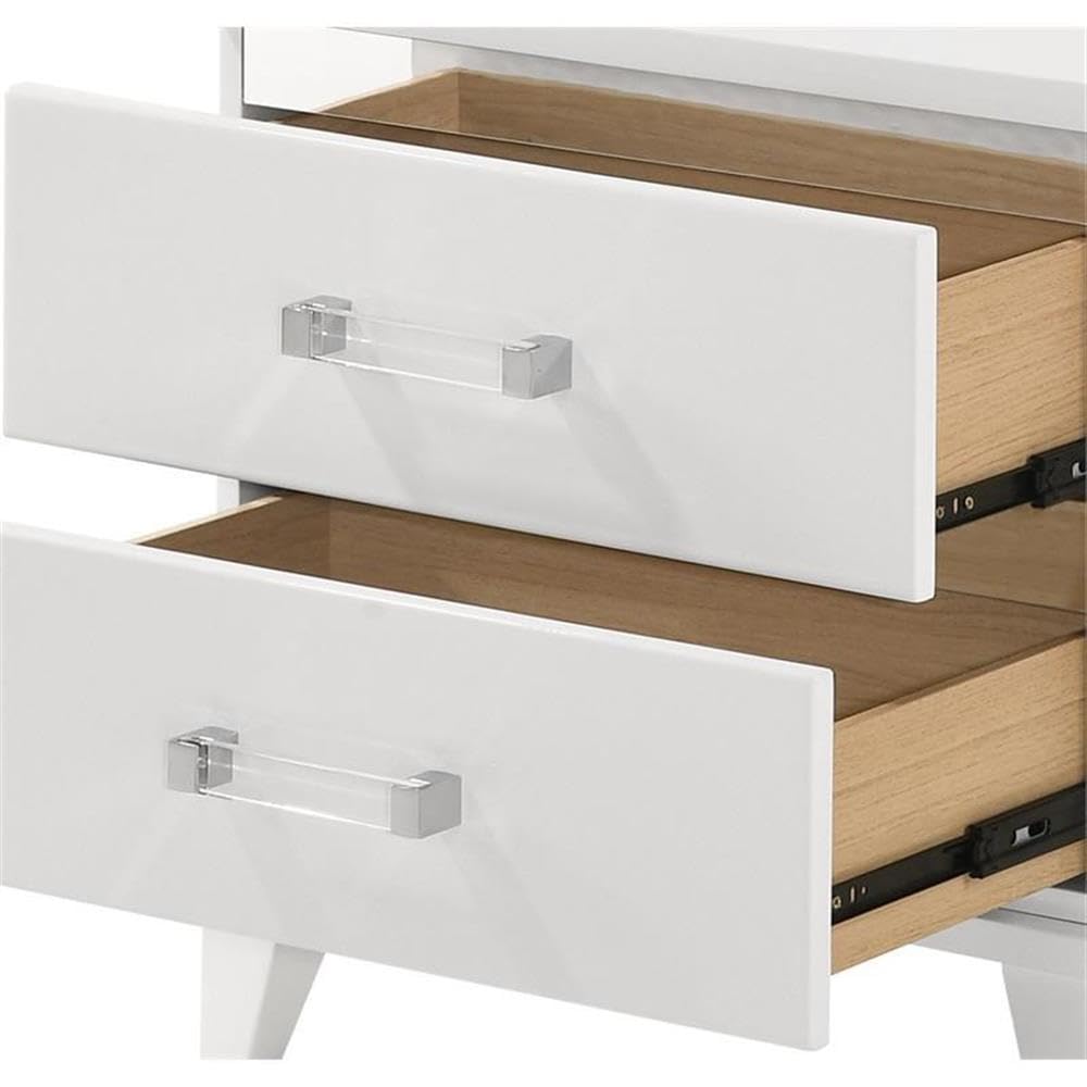 Acme Chelsie White Wooden 2-Drawer Nightstand with Modern Acrylic Bar Handles - Perfect Bedside Table for Bedroom, Guest Room & Nursery Storage