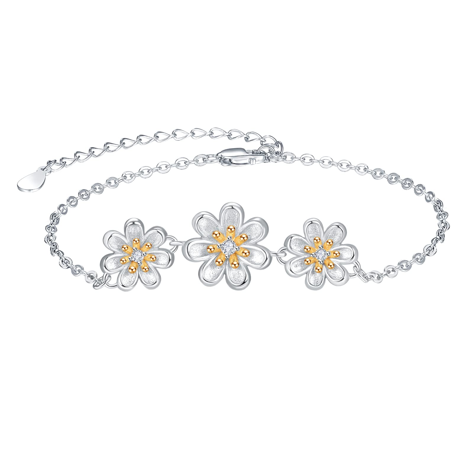 Palpitate Daisy Bracelet for Women - Sterling Silver Floral Jewelry Gift for Wife, Mom, Her Birthday & Anniversary - Perfect for Everyday Wear, Date Nights & Special Occasions