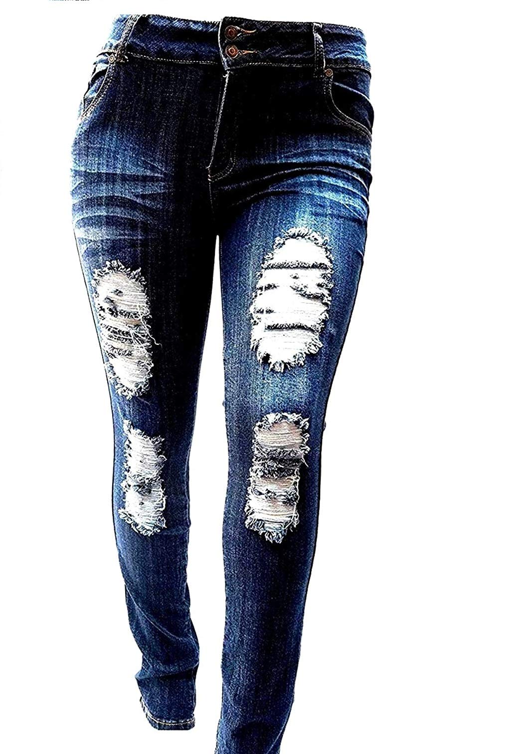 Jack David Women's Super Plus Size Ripped Destroy Denim Distressed Skinny Jeans - Stretchy Comfort Fit Pants for Casual Wear & Street Style Fashion