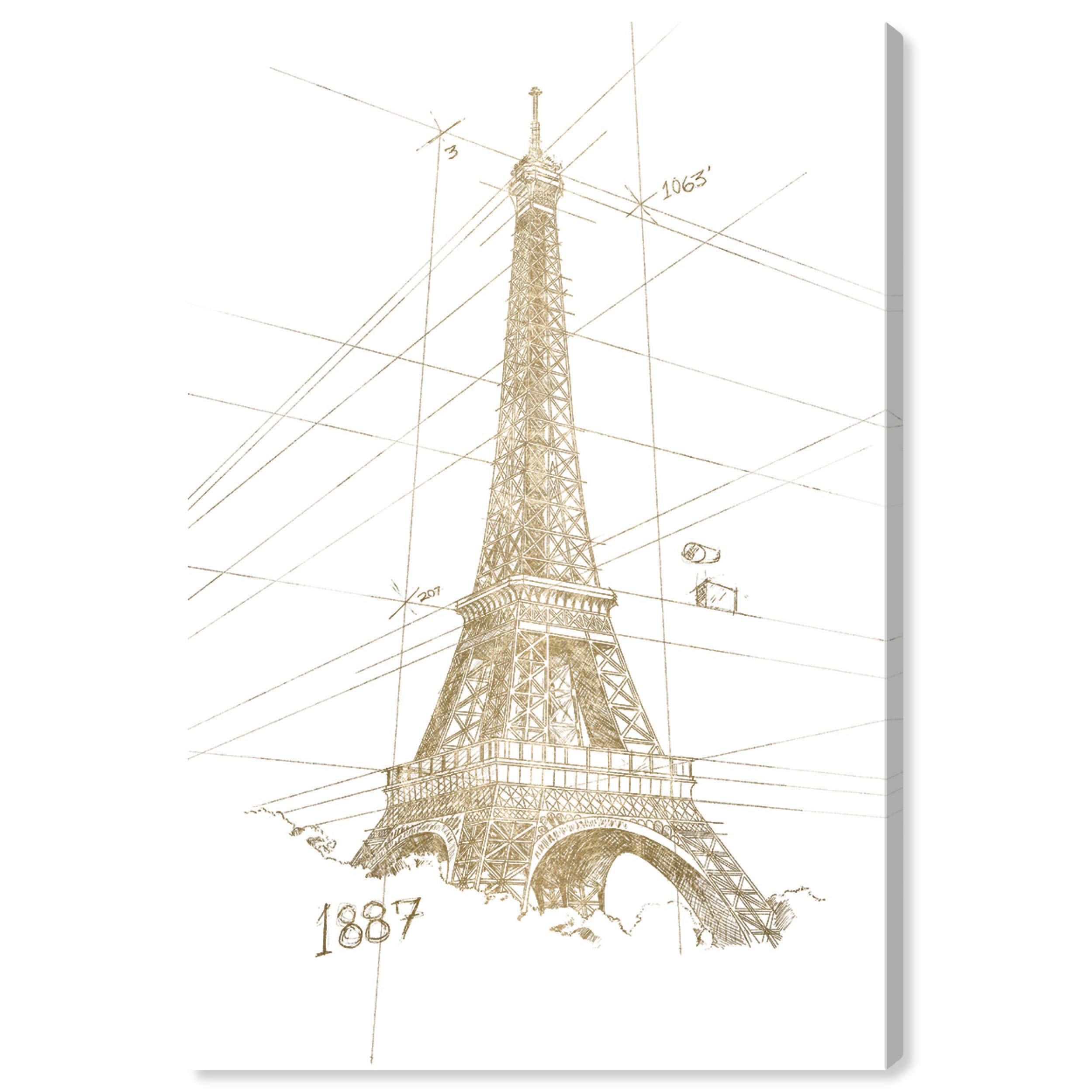 Golden Eiffel Tower Canvas Wall Art Print - 20x30 Inch Modern Architecture Home Decor - Premium Gold & White Framed Painting for Living Room, Bedroom, Office