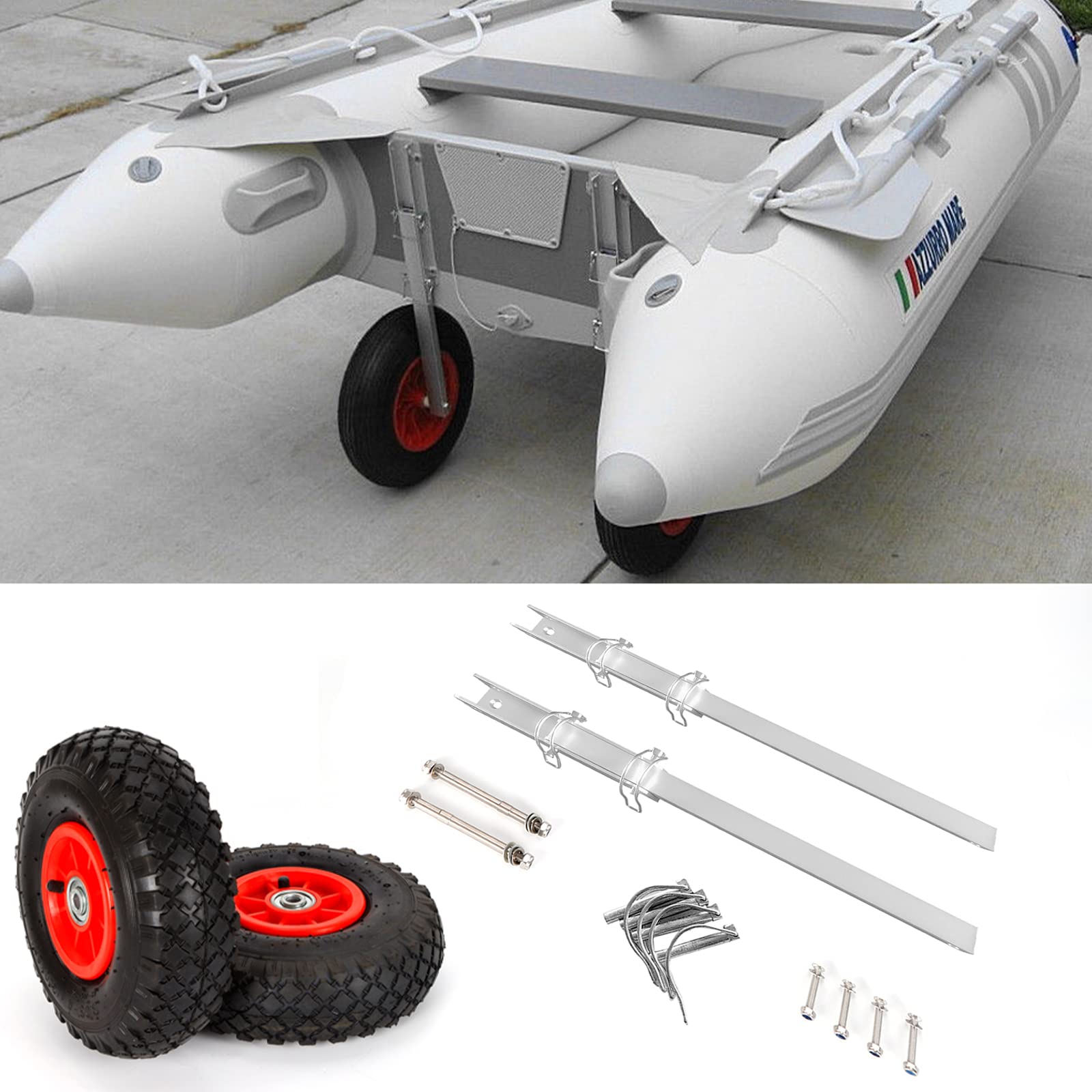 Stainless Steel Boat Launching Wheels Dolly Kit - 9.8 Inch Heavy Duty Wheels for Inflatable Boats & Aluminum Dinghies | Easy Water Launch & Beach Transport Accessories
