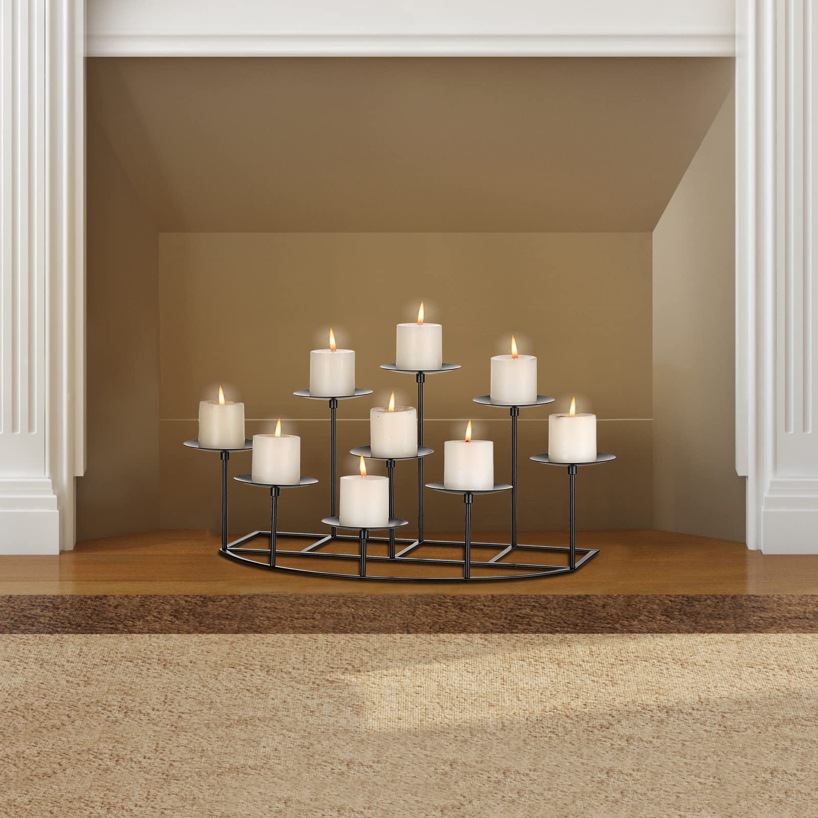 Matte Black Metal Candelabra Candle Holder with 9 Stands - Elegant Fireplace & Table Centerpiece for Christmas, Halloween, Weddings & Home Decor - Perfect for Mantel, Floor, and Dining Table Displays