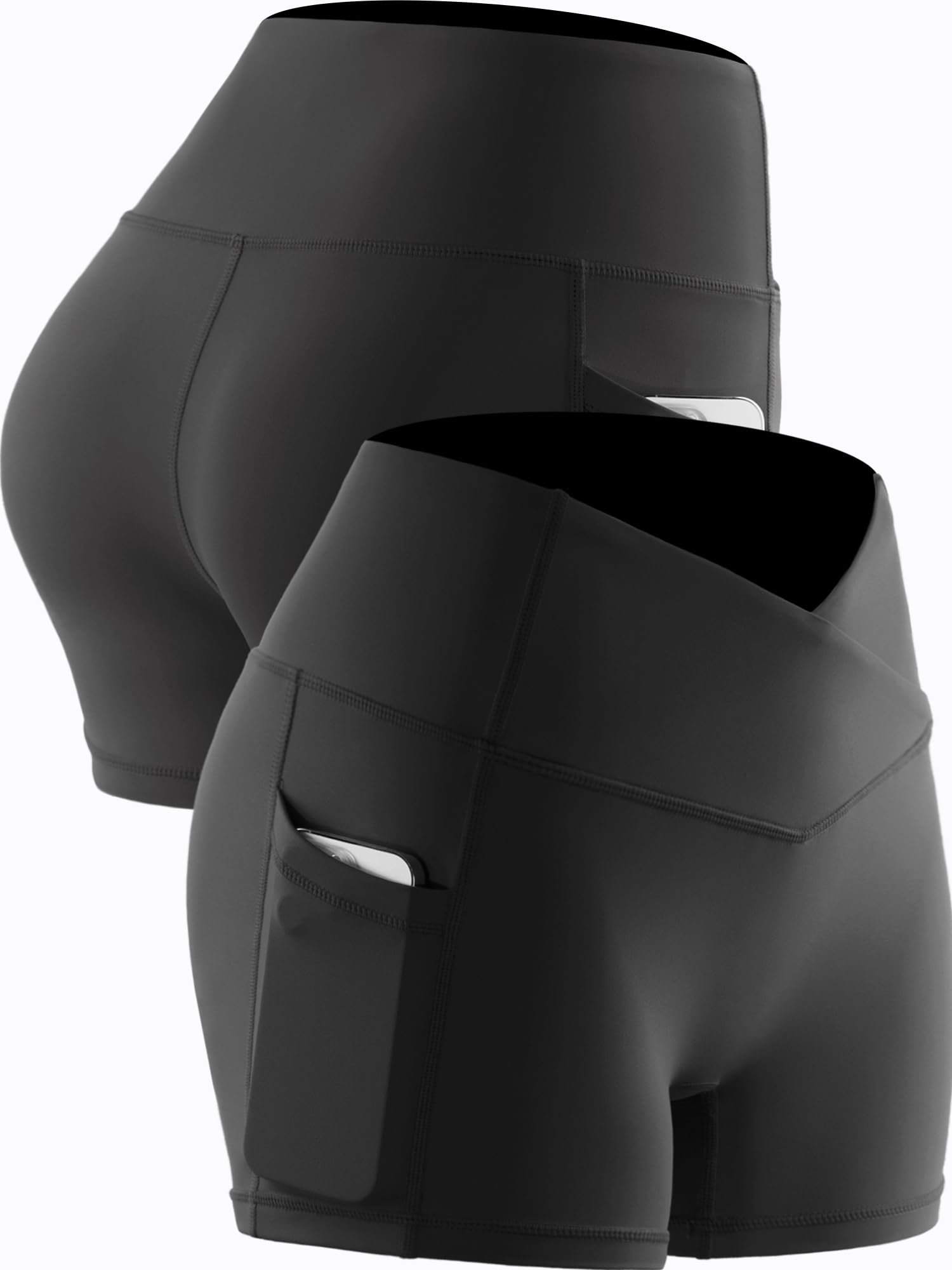 CADMUS 3 Pack Women's High Waisted Yoga Shorts with Pockets - Stretchy Spandex Workout Biker Shorts for Running, Gym & Lounge - Plus Size Available