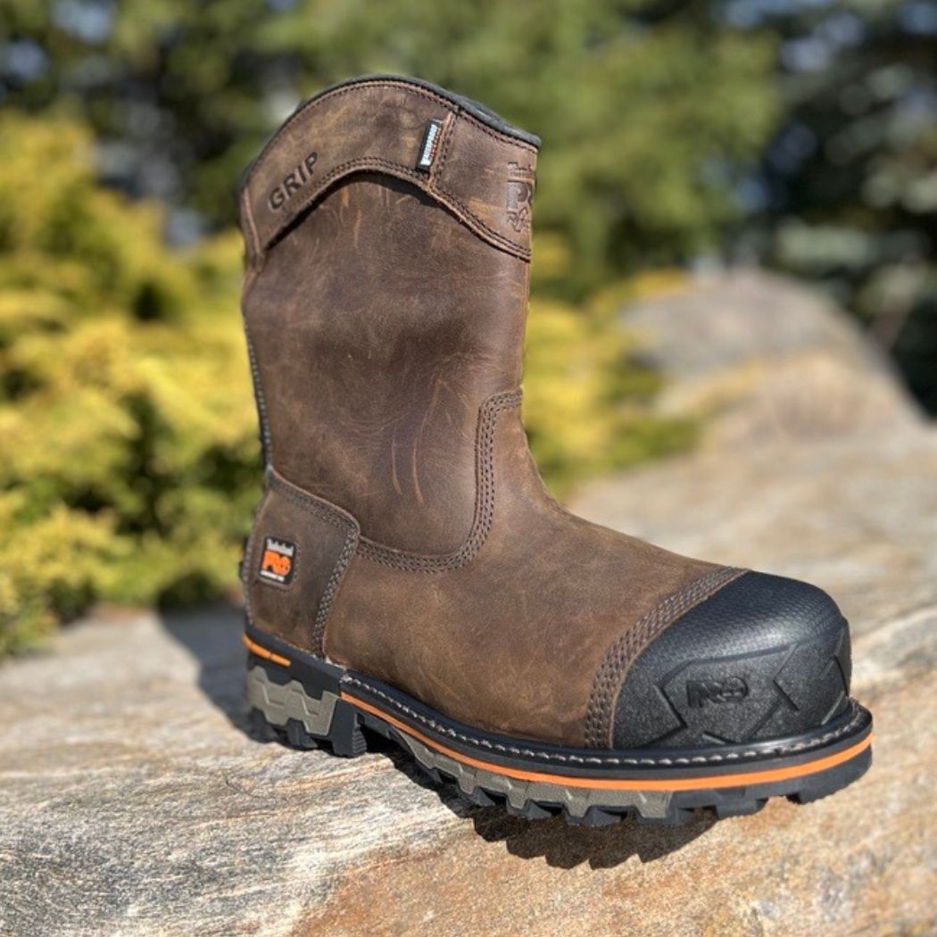 Timberland PRO Boondock Men's Waterproof Composite Toe Pull-On Work Boots - Slip Resistant Safety Wellington Boots for Construction & Outdoor Work (Brown, TB0A4499214)