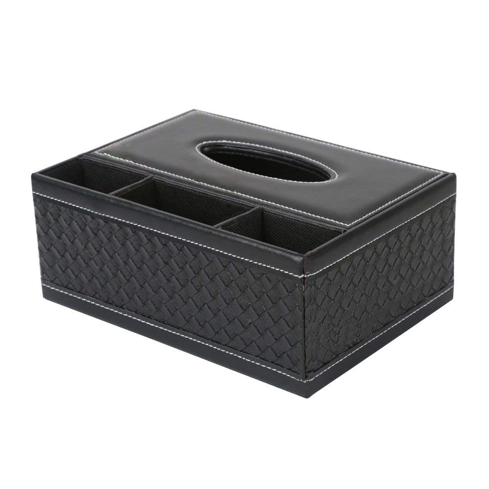 Premium PU Leather Multi-Function Desk Organizer - Pen/Pencil Holder, Remote Control & Tissue Box Storage (Black) - Perfect for Office, Home & Workspace Organization