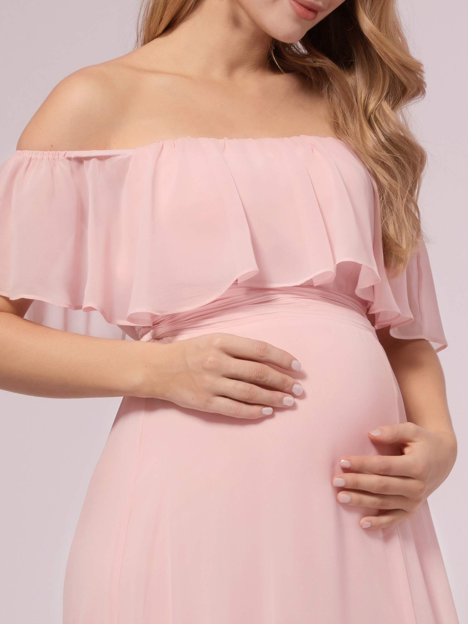 Ever-Pretty Women's Off-Shoulder Side Slit Long Chiffon Ruffle Maternity Dress for Pregnancy Party & Photography - Style 0969-EY | Perfect for Baby Showers, Bridal Events & Special Occasions