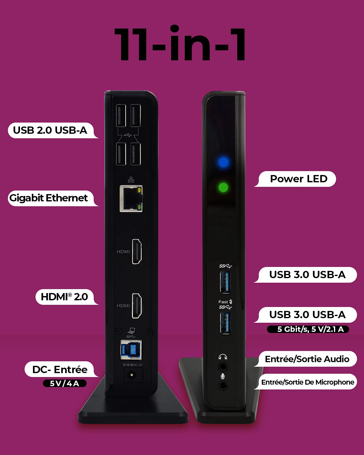 ICY BOX 11-in-1 USB-C Docking Station with Dual HDMI, Gigabit Ethernet & 6 USB 3.0 Ports - DisplayLink Certified Laptop Dock (Model IB-DK2251AC) - Perfect for Home Office, Remote Work & Multi-Monitor Setup