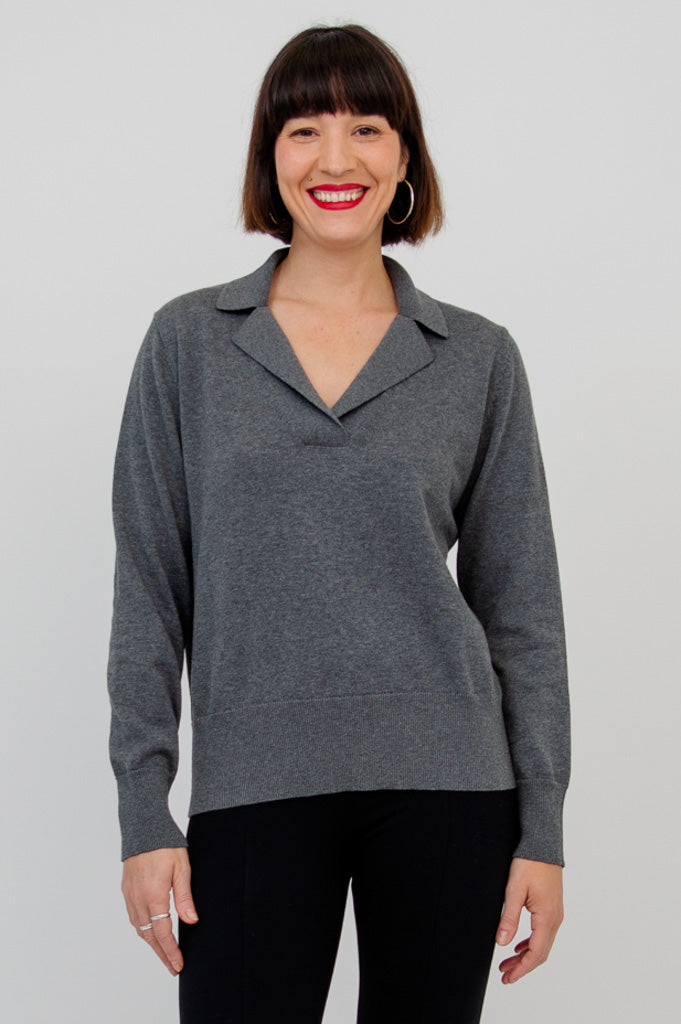 Astrid Women's Cotton Sweater in Graphite - Soft & Comfortable Pullover for Casual Wear, Office & Fall Outfits
