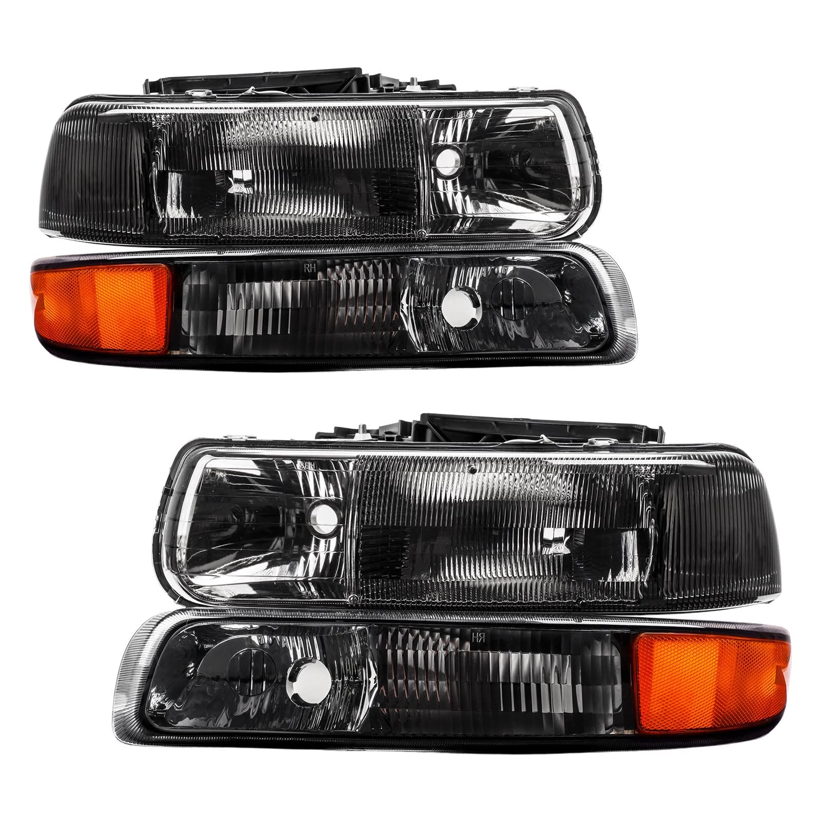 KAC Headlight Assembly Compatible with Chevy Silverado 1999-2002 - Smoked Housing Clear Corner Headlight Bumper Replacement - Upgrade for Night Driving & Off-Road Adventures