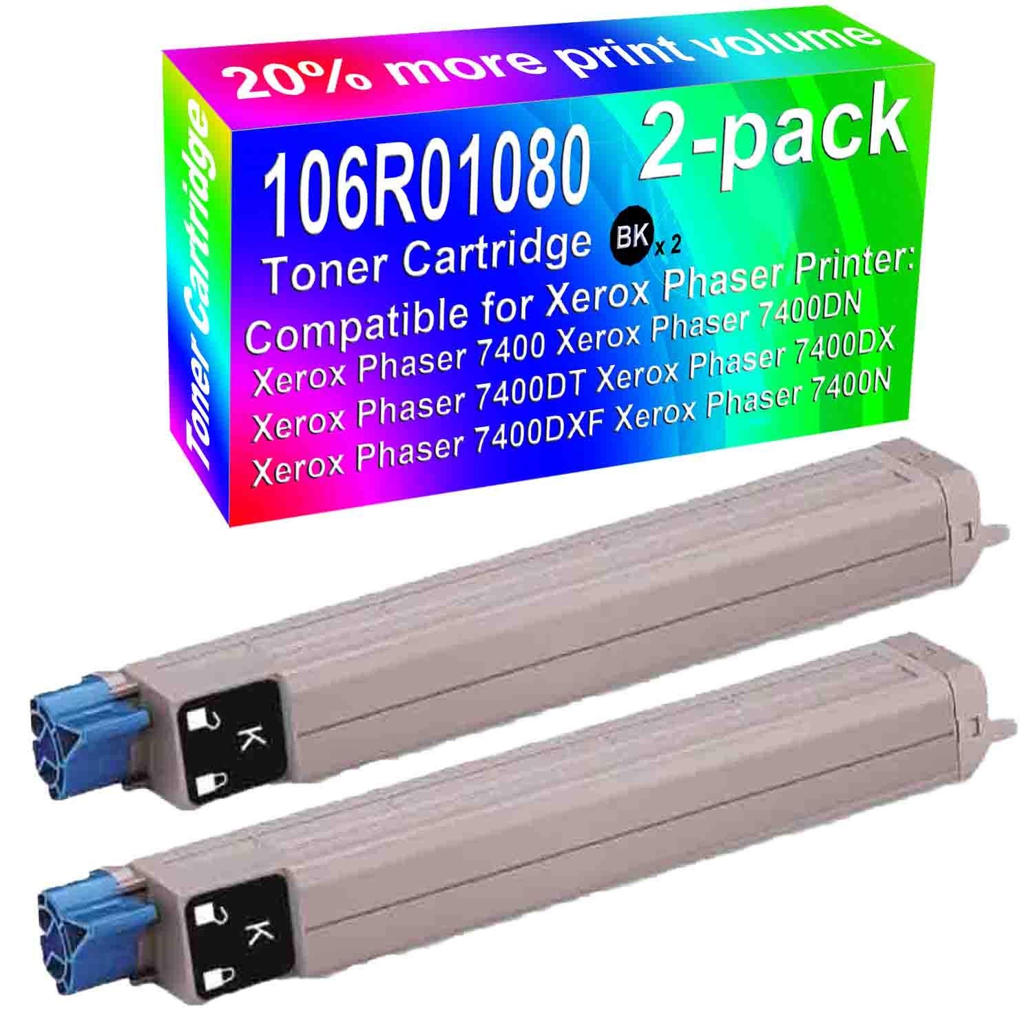 2-Pack Black Compatible Toner Cartridge for Xerox Phaser 7400 7400DN 7400DT - Replacement for 106R01080 - Ideal for Office Printing & High-Volume Documents