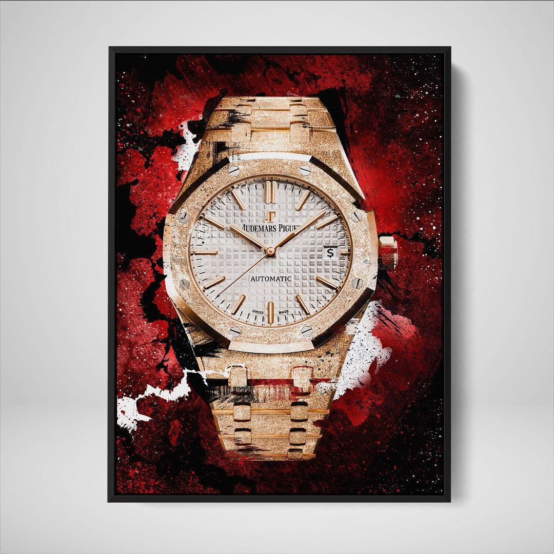 DEVICI Audemars Piguet Royal Oak Frosted Gold Inspired Canvas Wall Art - Framed Luxury Watch Poster for Men's Office & Home Decor - Motivational Prints for Watch Enthusiasts & Stylish Interiors