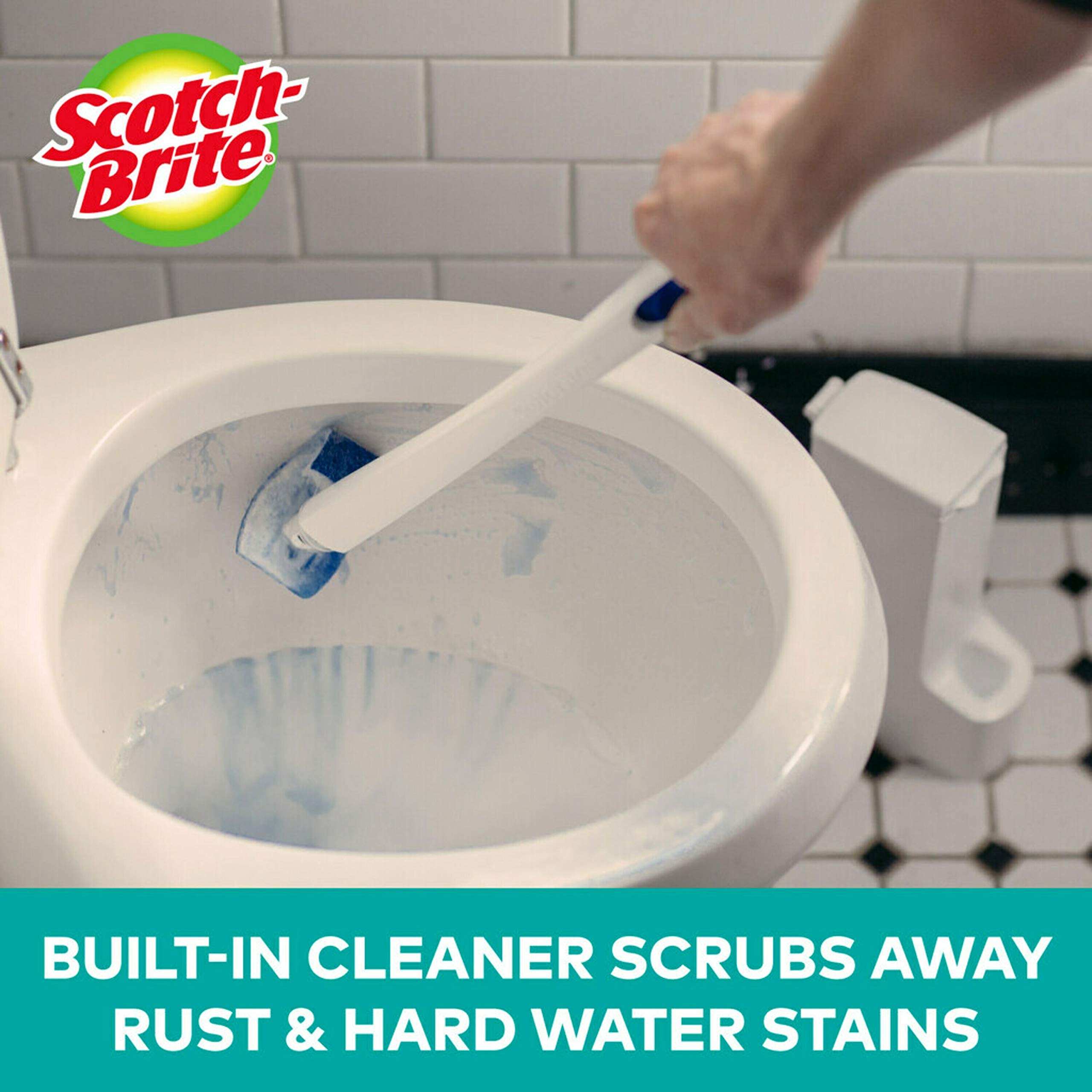 Scotch-Brite Disposable Toilet Scrubber Cleaning System - Heavy Duty Bathroom Cleaning Brush with Handle for Stains & Grime - Perfect for Toilets, Sinks & Tubs