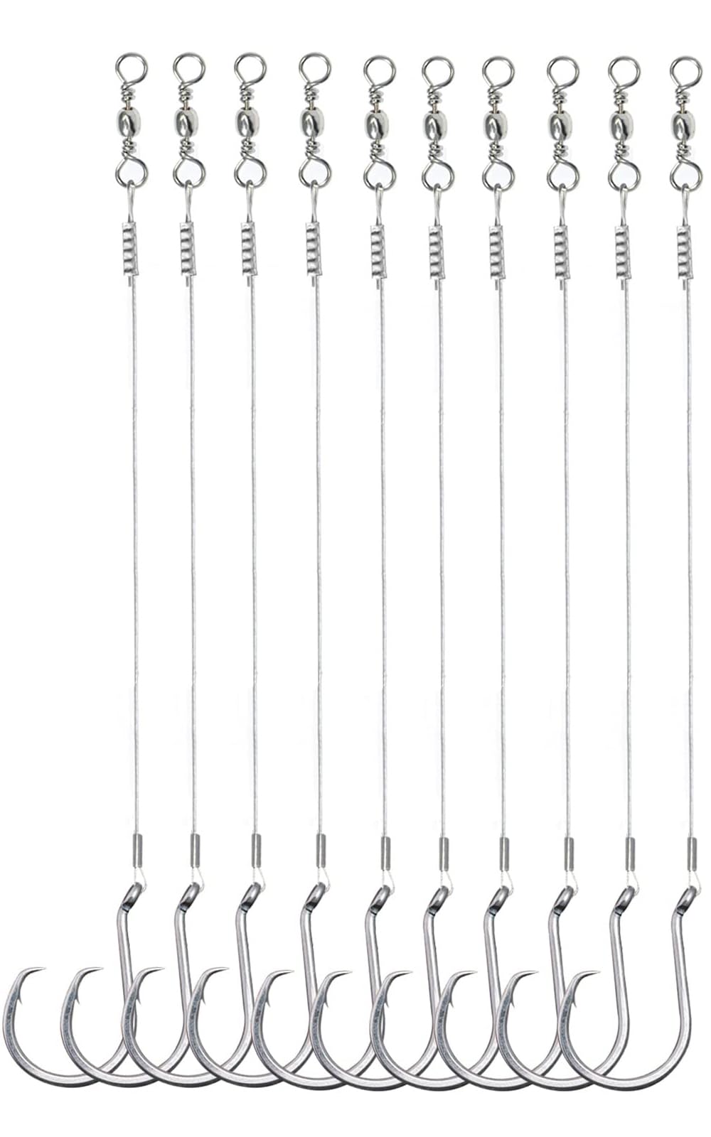 Saltwater Steel Circle Hook Rigs - Octopus Offset Fishing Hooks with Leader Wire for Catfish & Bass | Saltwater & Freshwater Fishing Gear for Surf, Pier & Boat Angling