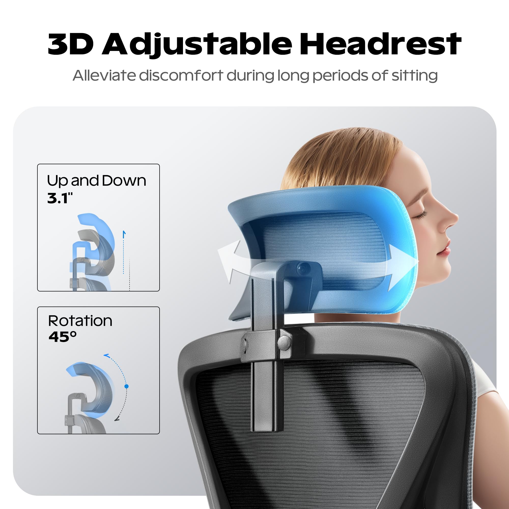 Ergonomic Office Chair with Headrest & Lumbar Support - High Back Mesh Computer Desk Chair with Flip-Up Armrests, Swivel & Rolling Wheels - Comfortable Task Chair for Home Office, Gaming & Workspace