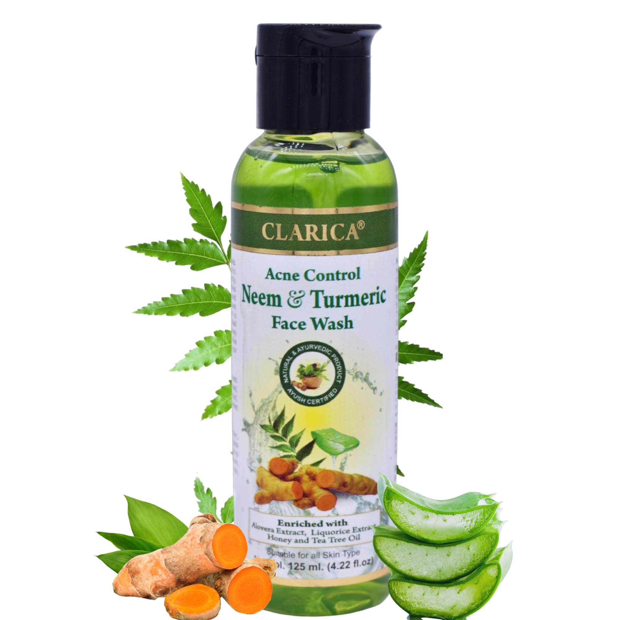 Clarica Neem Face Wash for Acne Prone Skin - Sulfate & Paraben Free Anti Acne Cleanser with Tea Tree Oil for Oily & Sensitive Skin - 125ml for Women & Men | Daily Deep Cleansing & Pore Minimizing Skincare Routine