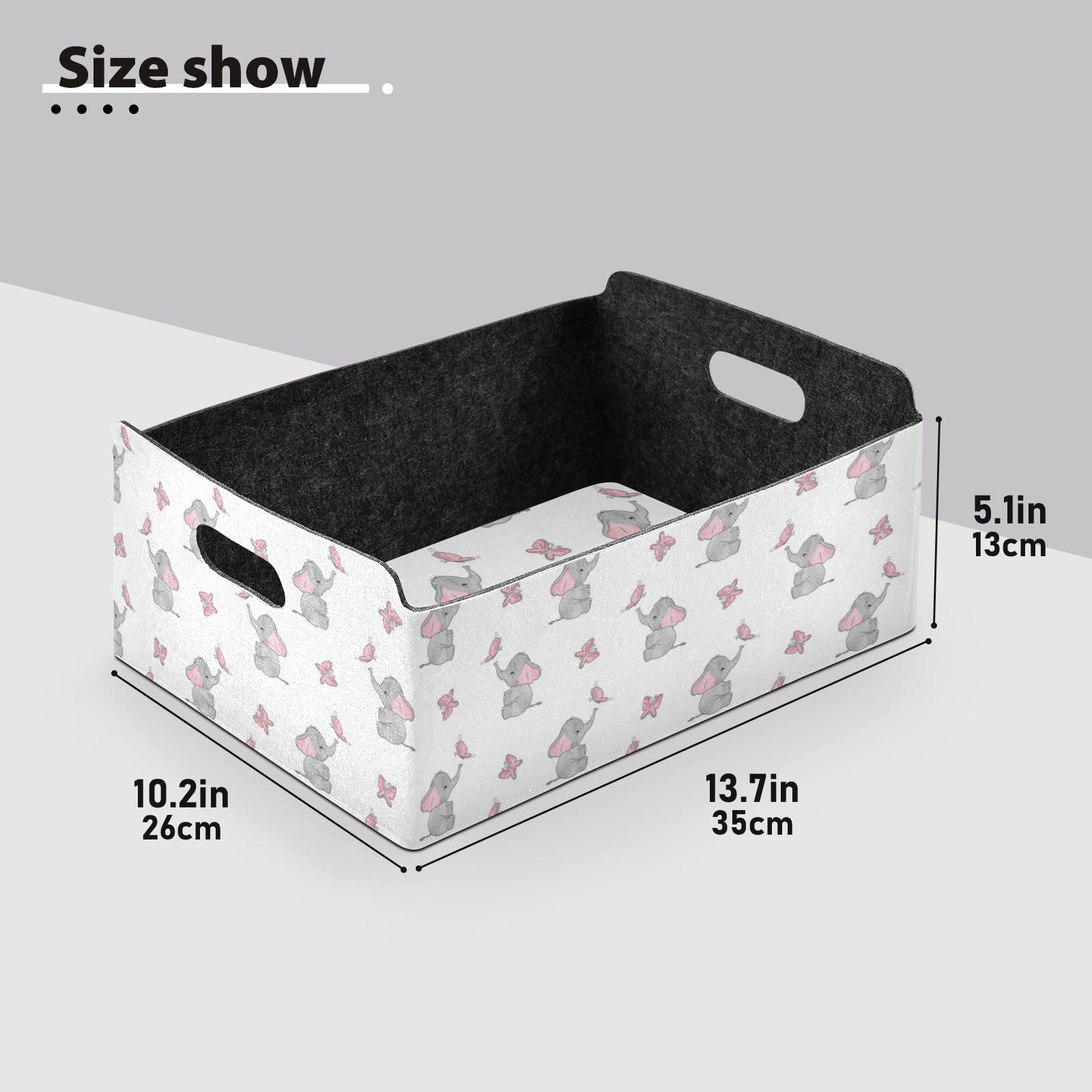 Elephant & Butterfly Design Rectangular Felt Desk Organizer Tray - Detachable Storage Plate for Jewelry, Vanity & Counter Tissues | Foldable Valet Tray for Home Office Organization (Perfect for Makeup, Keys & Small Accessories)