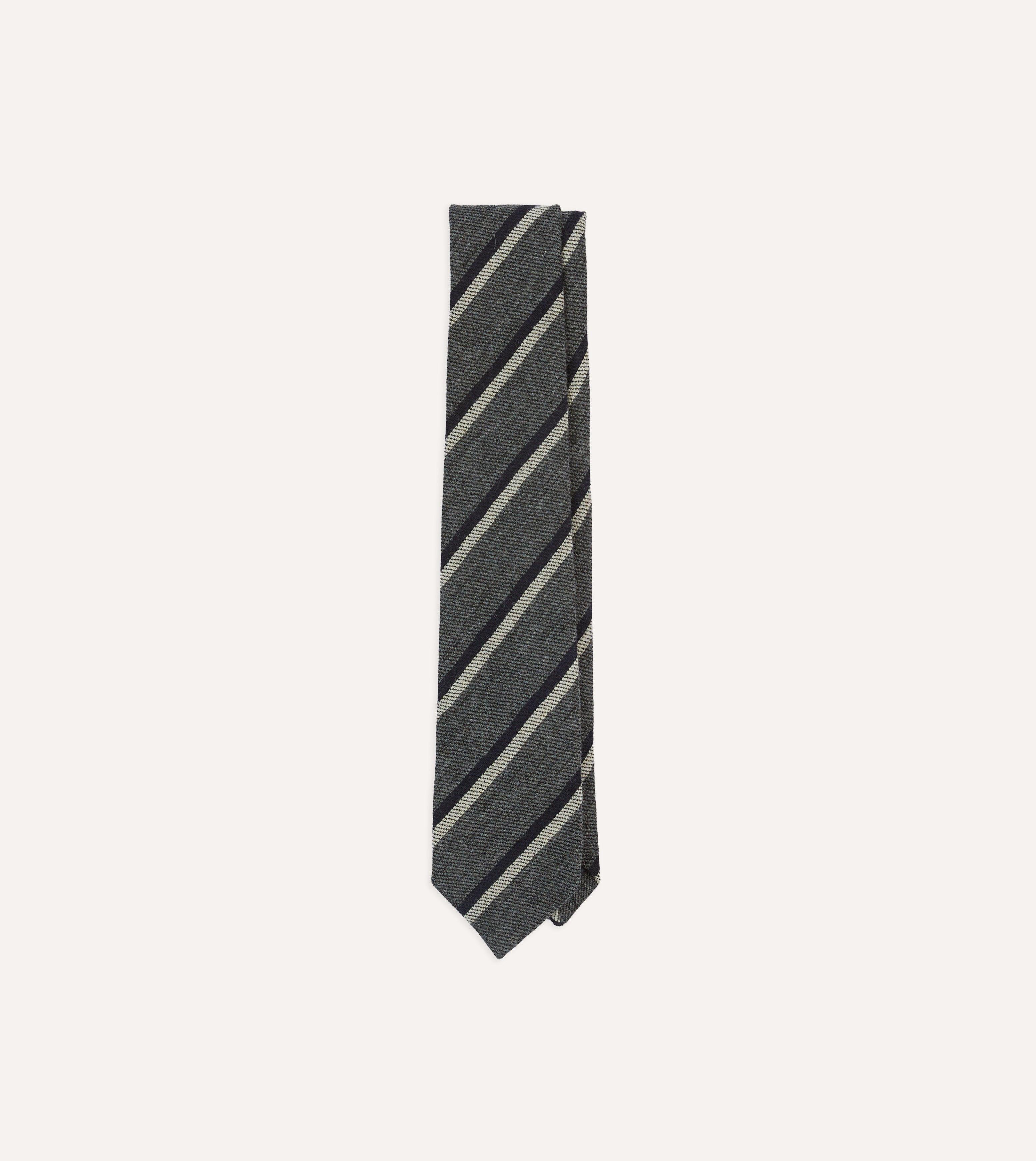 Premium Wool Tie with Double Stripe Tip in Grey, Navy & White | Classic Business & Formal Wear for Men | Perfect for Weddings, Office & Special Occasions