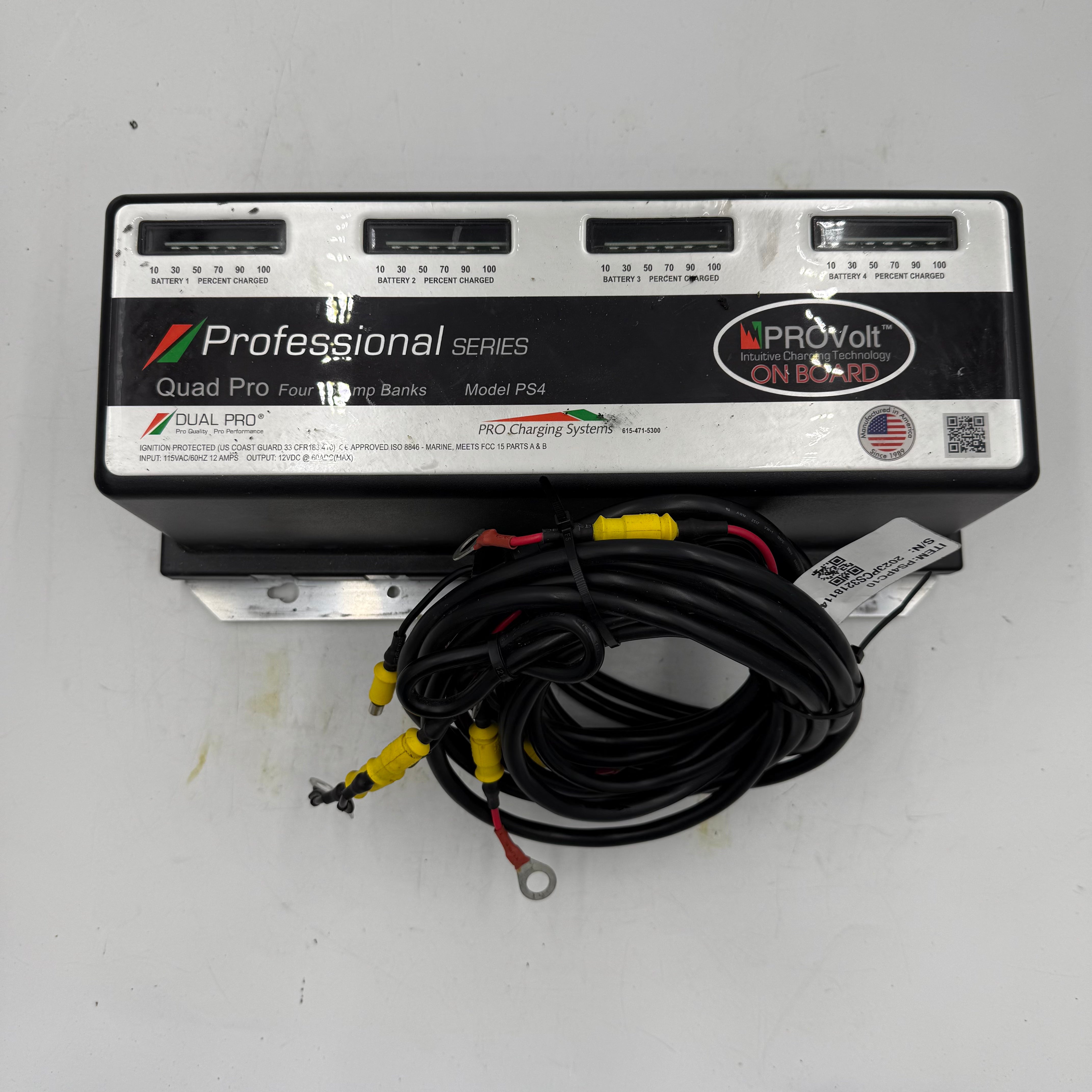 Dual Pro PS4 4 Bank Onboard Marine Battery Charger for Boats, RVs & Powersports - Maintains & Charges Multiple Batteries Simultaneously