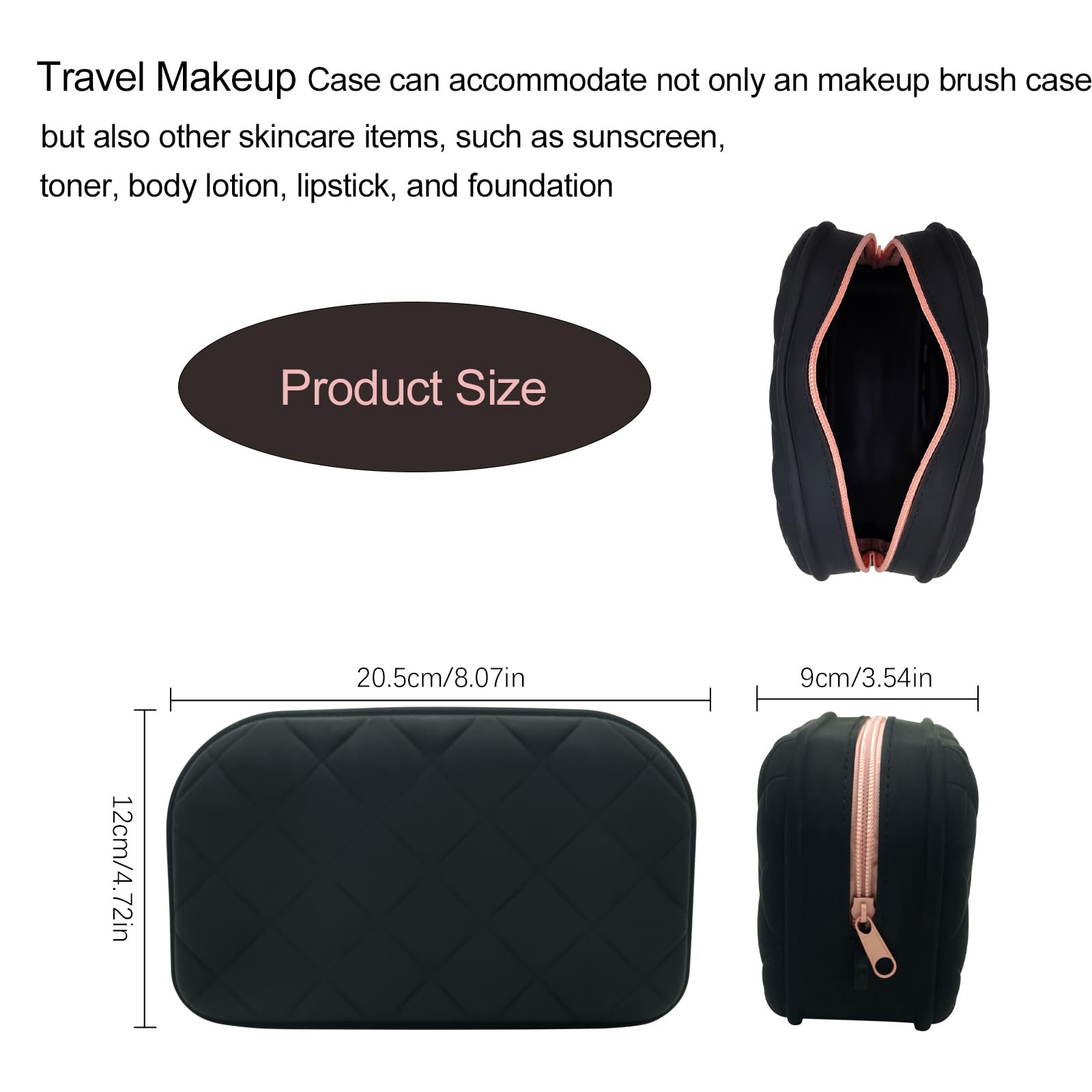 Waterproof Silicone Travel Makeup Bag for Women - Large Capacity Cosmetic Organizer with Lanyard, Portable Toiletry Pouch (Black) | Perfect for Gym, Beach, Business Trips & Daily Essentials Storage