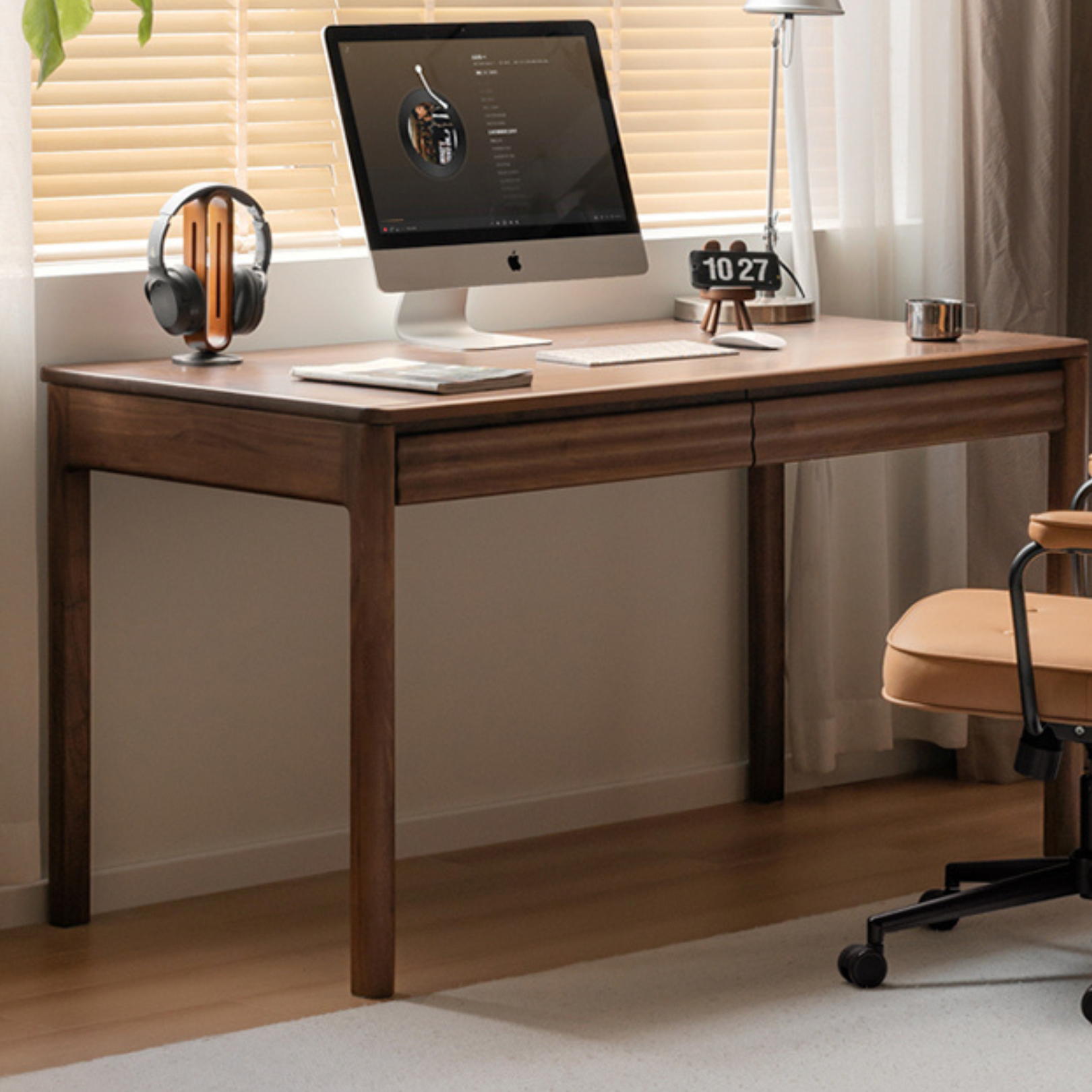 Premium Black Walnut Solid Wood Rectangular Office Desk - Modern Executive Workstation for Home & Business Use - Perfect for Remote Work, Study & Professional Workspaces