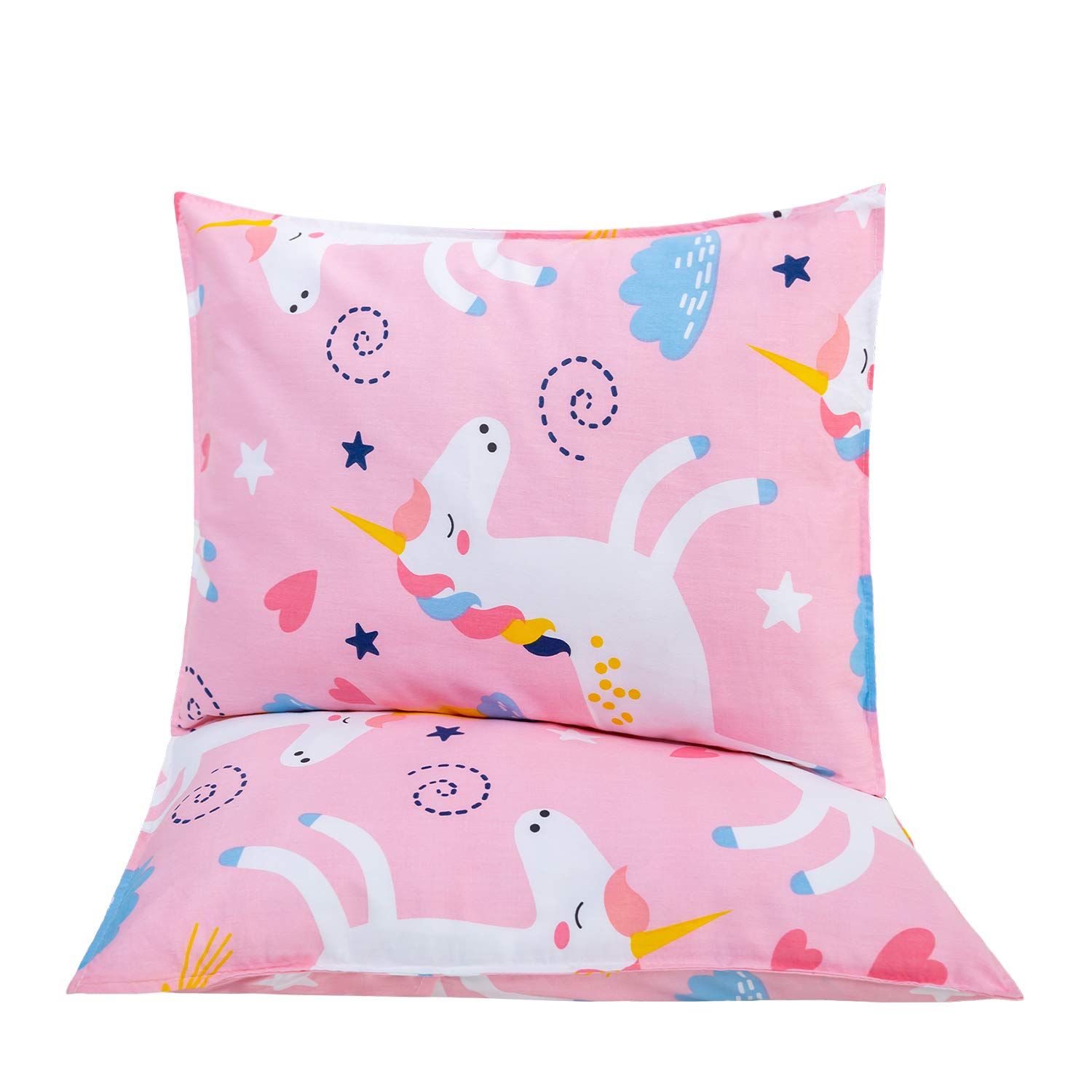 Cottonblue 2 Pack Toddler Pillows 14x19 Inches with 100% Organic Cotton Pillowcases - Soft Kids Pillow Set for Preschoolers & Daycare - Machine Washable Unicorn Design for Boys & Girls - Perfect for Nap Time, Travel & Nursery Decor