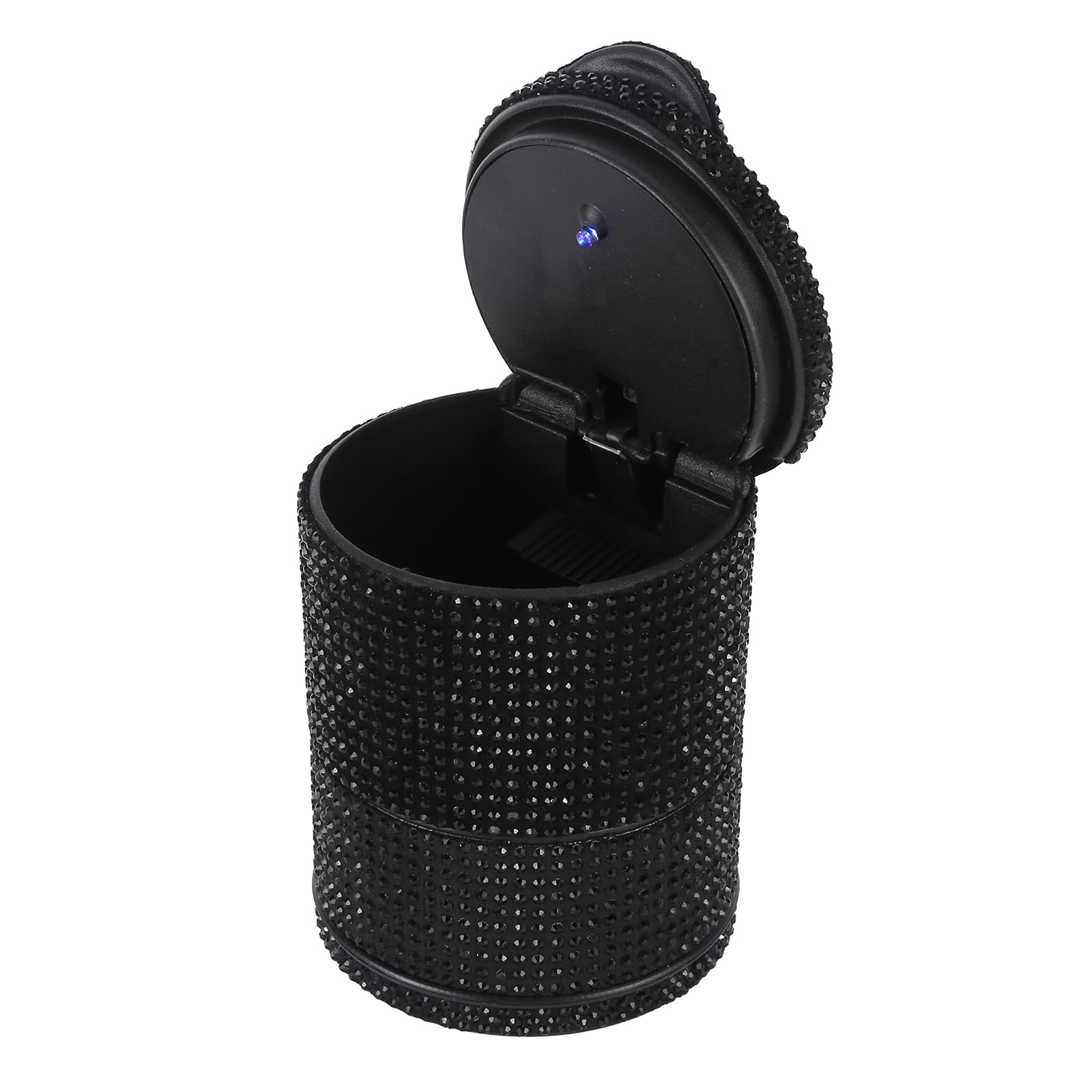 Elegant Crystal Rhinestone Car Ashtray with Blue LED Light - Black Vent Mount Cigarette Holder for Women - 9x6.5x6.5cm - Perfect for Road Trips, Commuting & Smoke Breaks