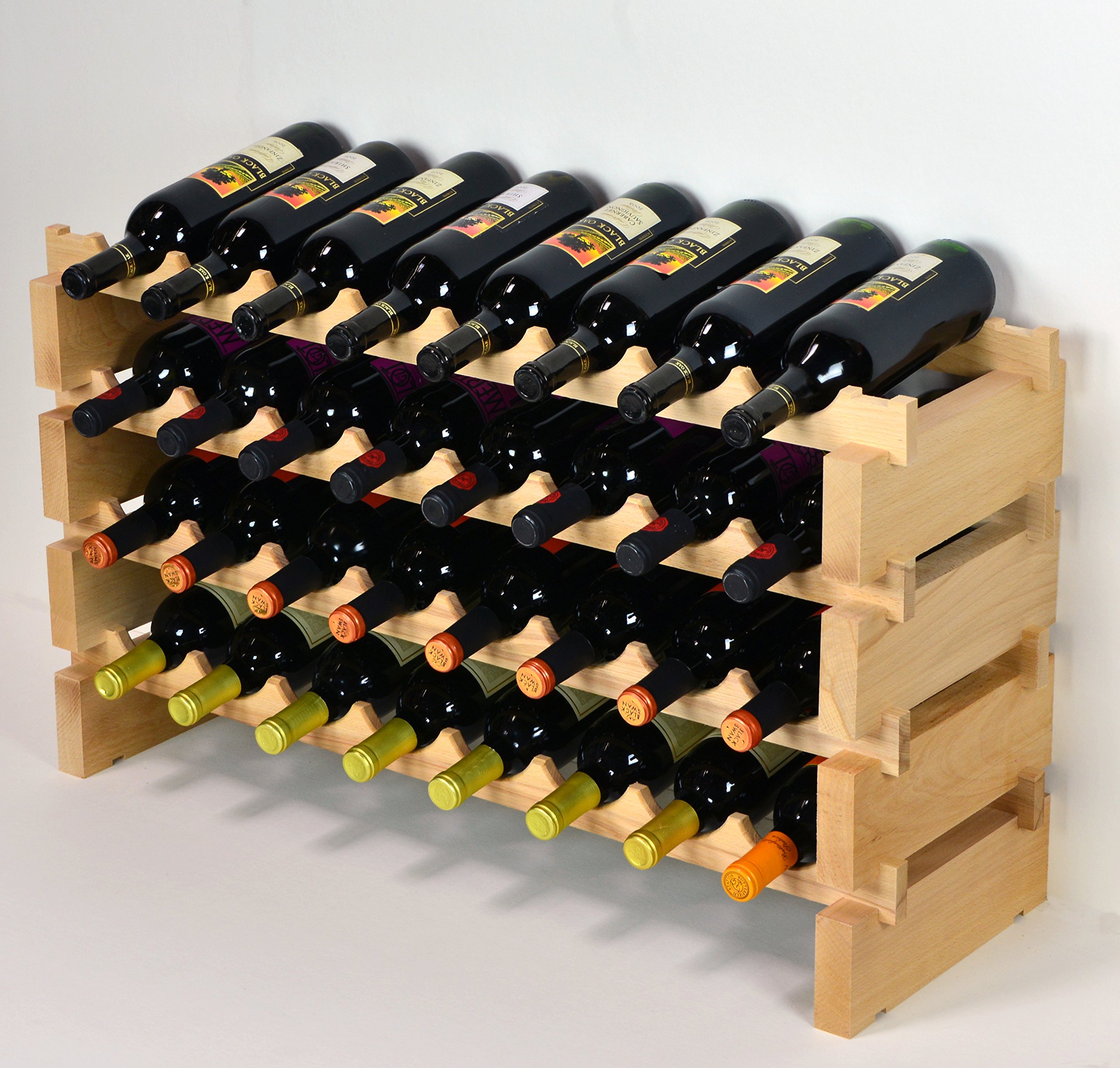 Premium Modular Wine Rack - Beechwood Storage for 32-96 Bottles (8 Bottles Wide, 12 Rows) | Space-Saving Home & Restaurant Wine Organizer | Newest Improved Design (32-Bottle Starter Set)