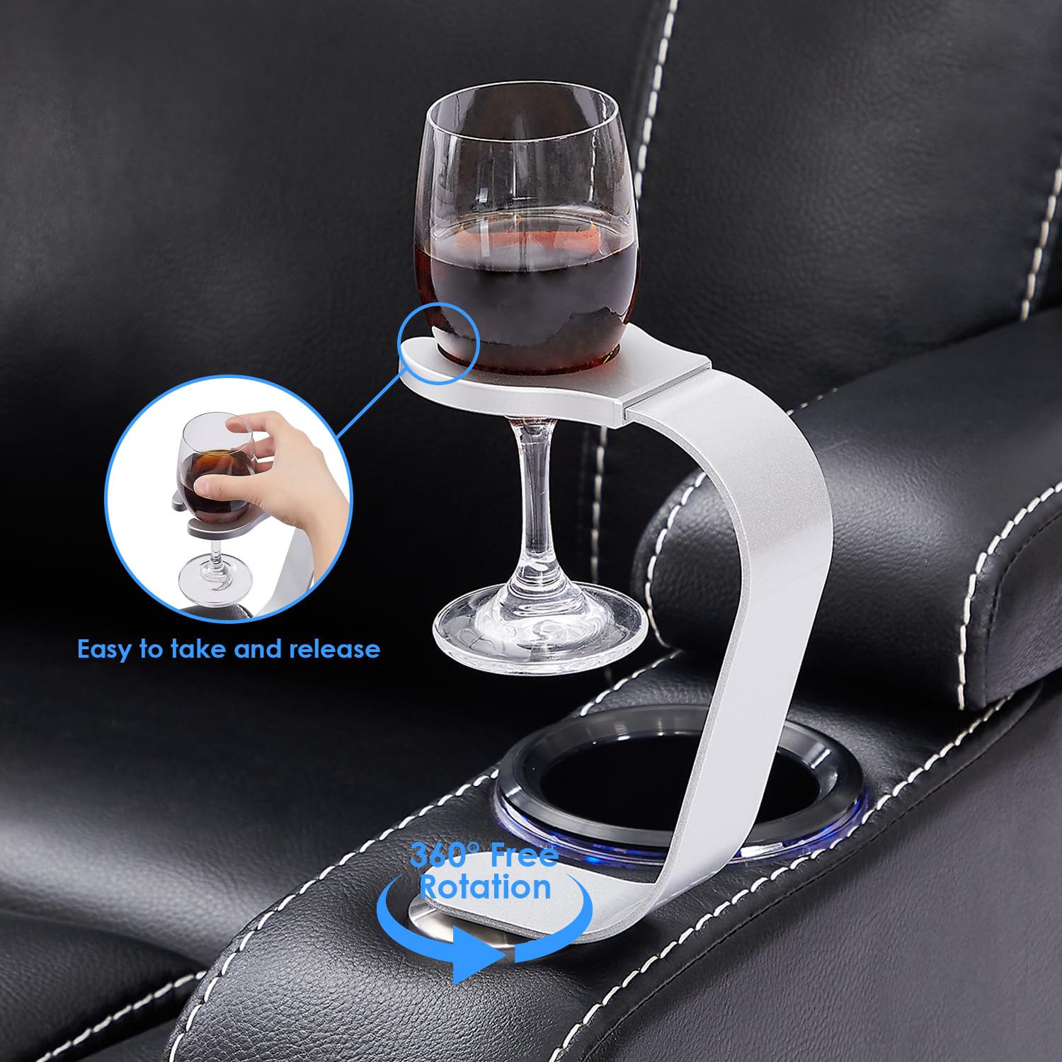 Premium Home Theater Seating with Swivel Wine Glass Holder - Silver Sofa Accessories for Movie Nights & Entertainment Rooms