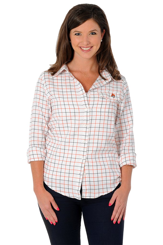 UG Apparel Women's Oklahoma State University Cowboys Plaid Shirt | OSU Cowboys Fan Gear | Perfect for Game Day, Tailgating & Casual Wear