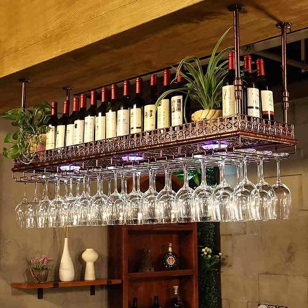Upside Down Hanging Wine Glass Rack - Iron Ceiling Mount Wine Holder for Bars, Restaurants & Kitchens - Stylish Wine Display Shelf for Glass Storage & Home Decor