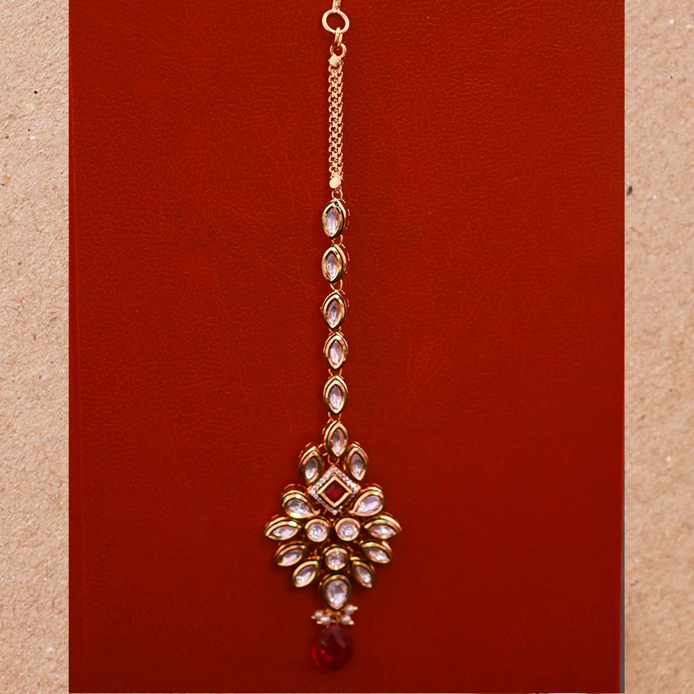 Exquisite Designer Gold Plated Royal Kundan Maang Tikka Headpiece (D58) - Perfect for Weddings, Parties & Indian Festivals