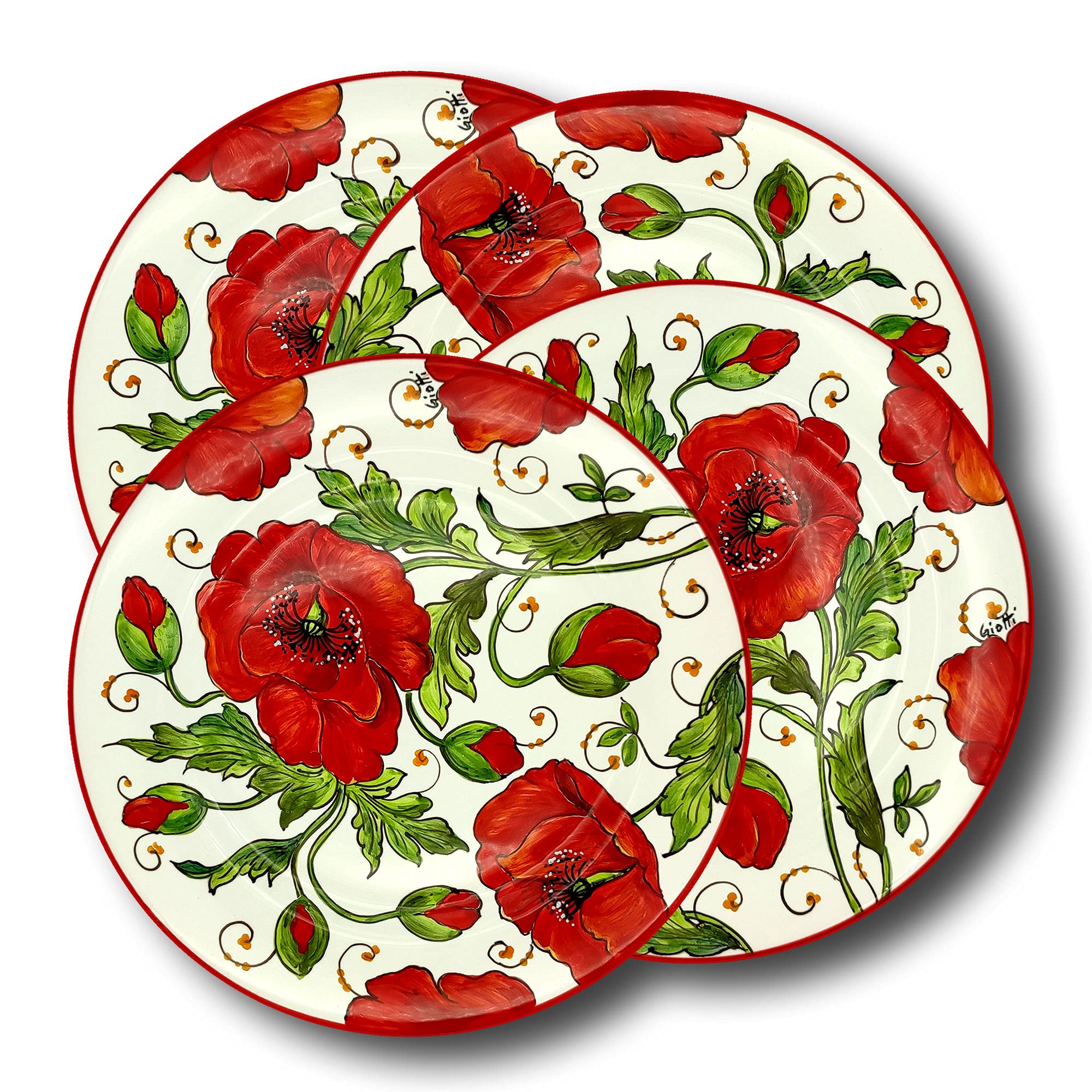 Italian Ceramic Dinnerware Set for 4 - Hand Painted Tuscan Pottery Plates, Bowls & Mugs - Authentic Italian Kitchen Dishes Set - Elegant Home Decor with Poppy Design - Perfect for Family Dinners, Entertaining Guests & Special Occasions