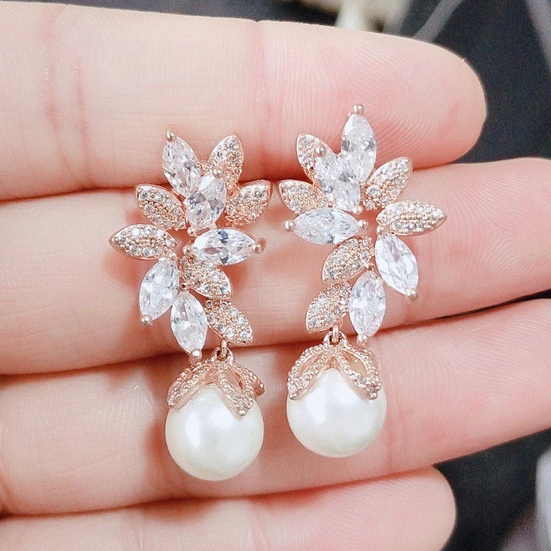 Ida Pearl & Cubic Zirconia Bridal Jewelry Set - Elegant Wedding Necklace & Earrings for Bride, Bridesmaids & Special Occasions